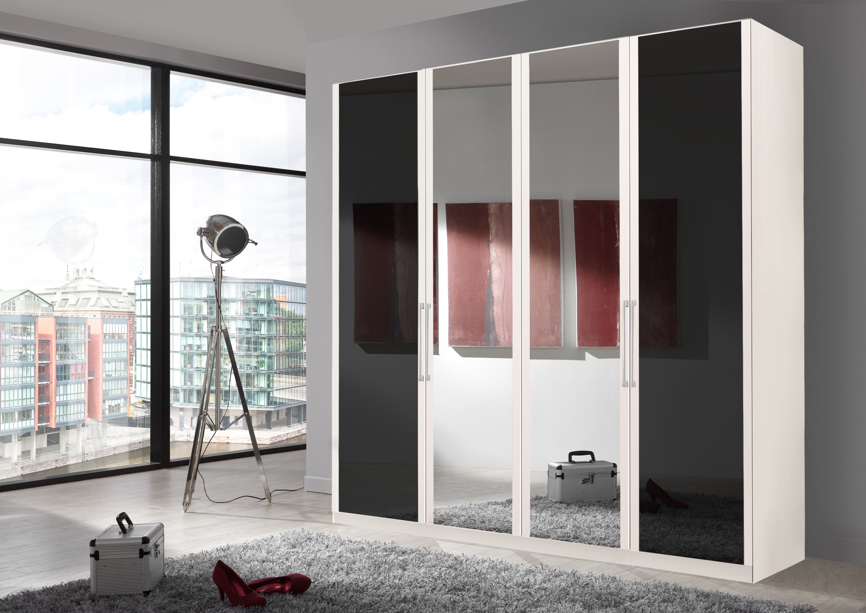 Bermuda Hinged 4 Door Wardrobe Glass Graphite 200cm