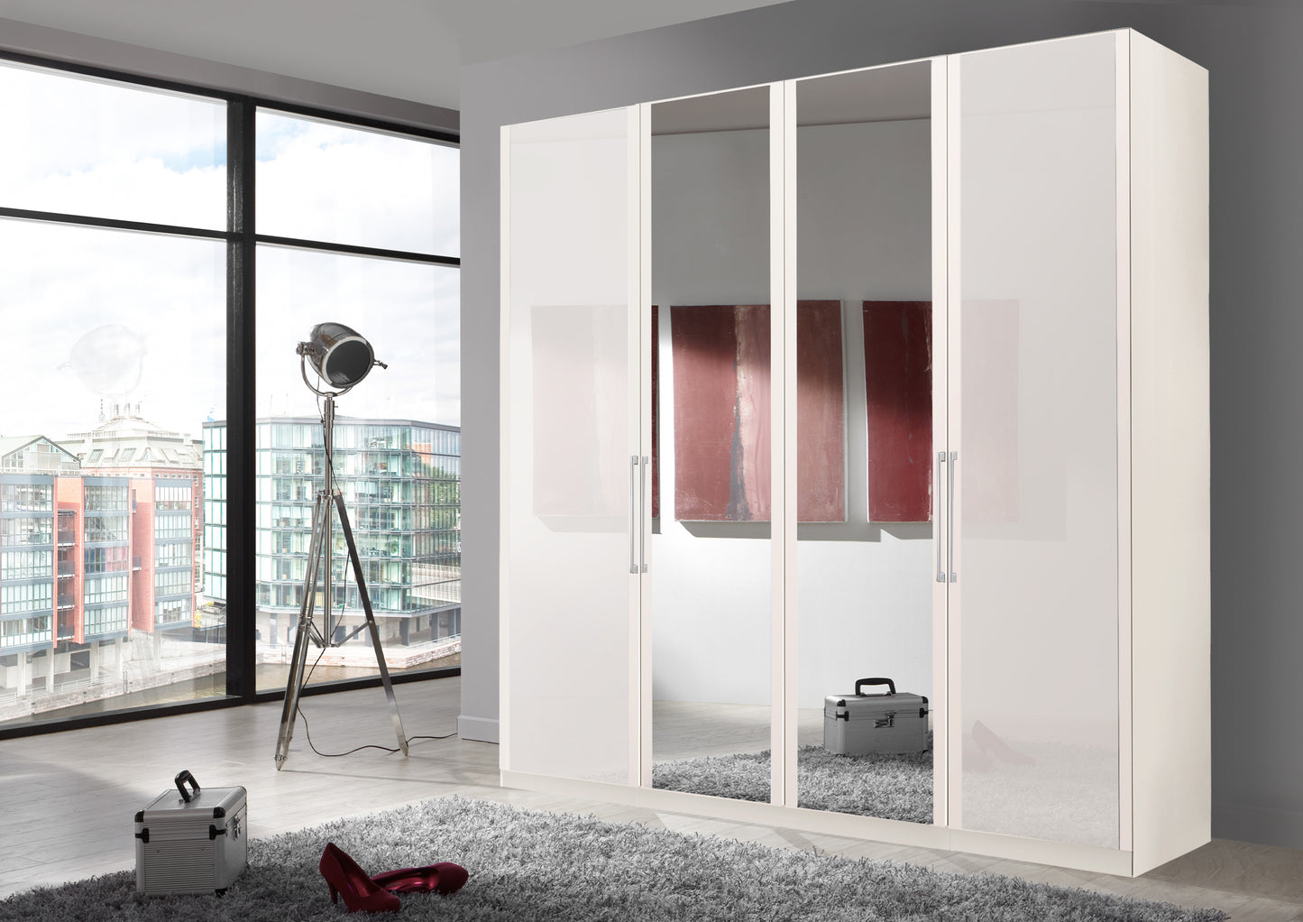 Bermuda Hinged 4 Door Wardrobe Glass White 200cm