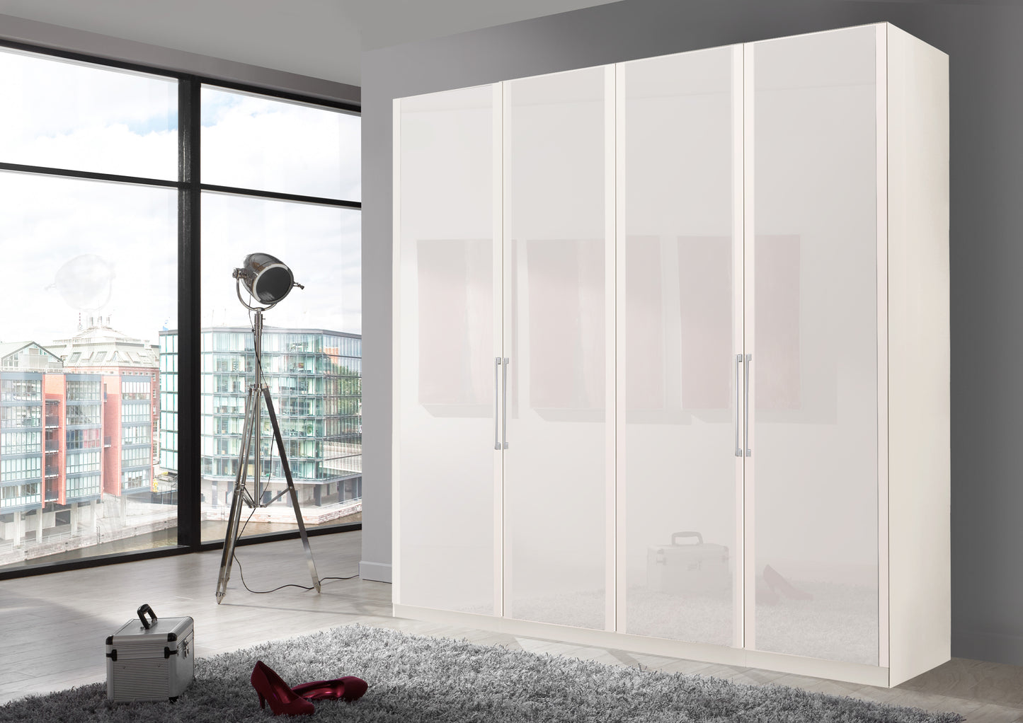 Bermuda Hinged 4 Door Wardrobe Glass White 200cm