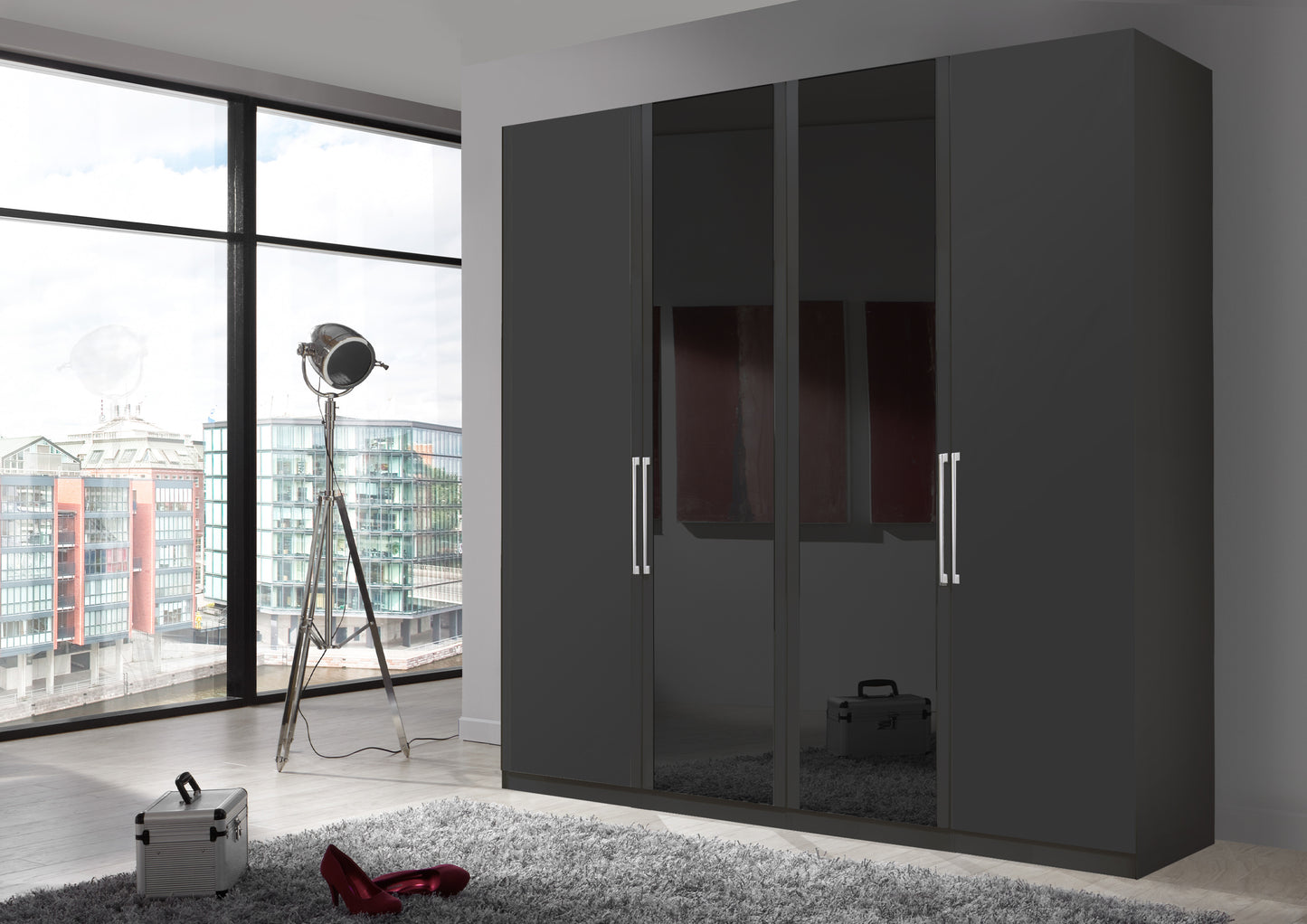 Bermuda Hinged 4 Door Wardrobe Matte Graphite 200cm