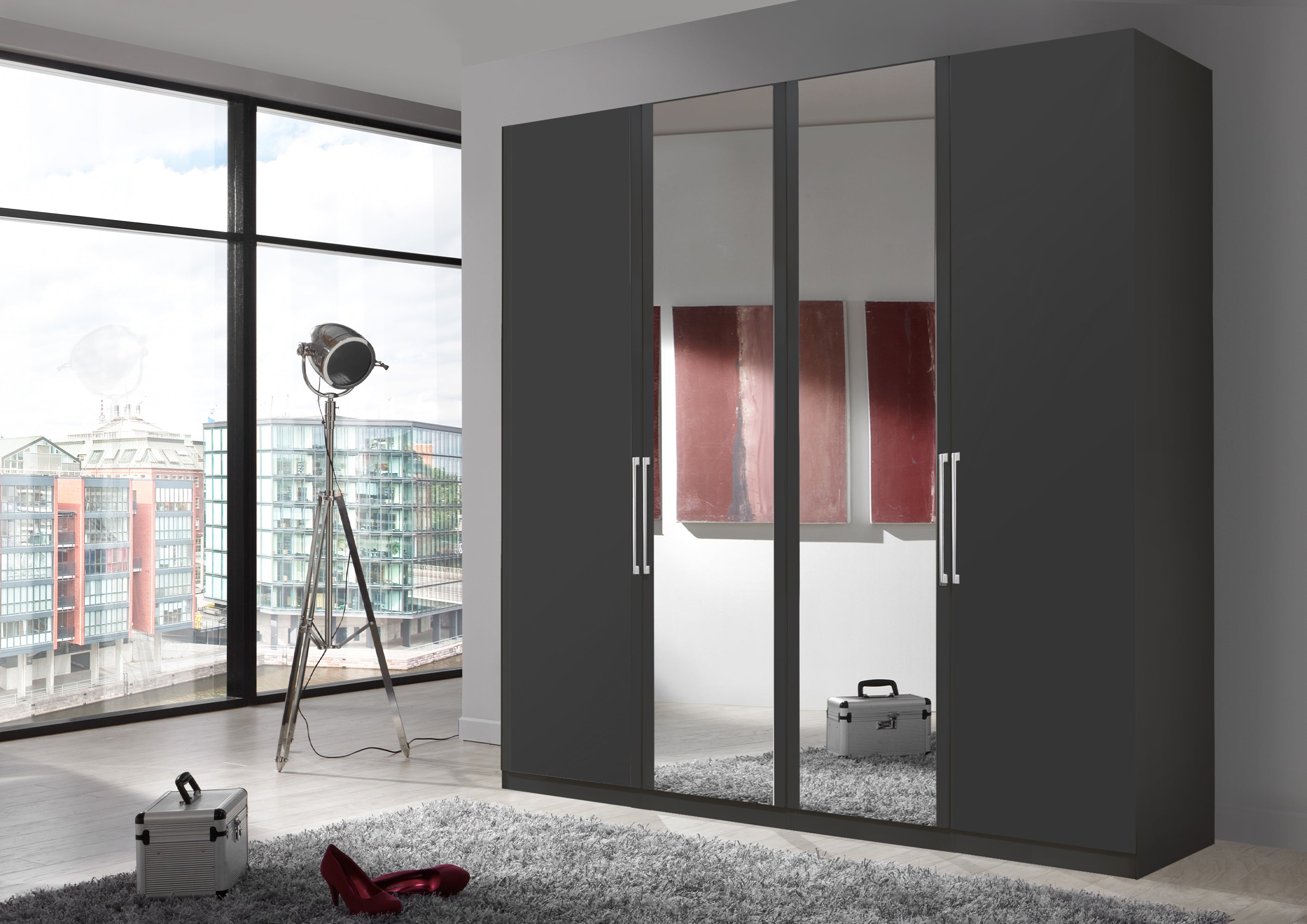 Bermuda Hinged 4 Door Wardrobe Matte Graphite 200cm