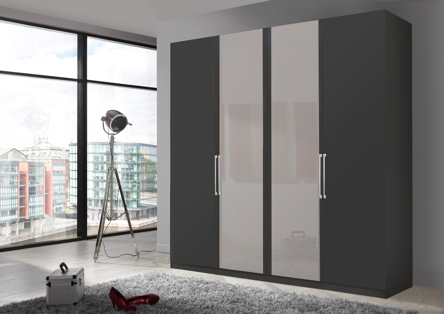 Bermuda Hinged 4 Door Wardrobe Matte Graphite 200cm