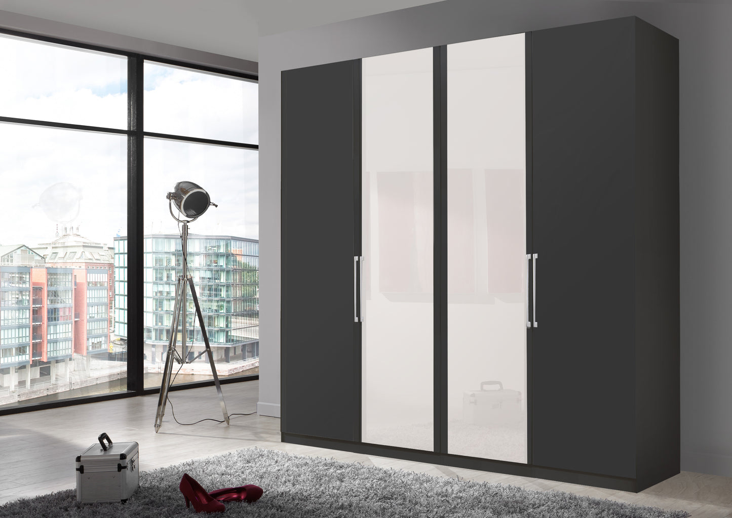 Bermuda Hinged 4 Door Wardrobe Matte Graphite 200cm