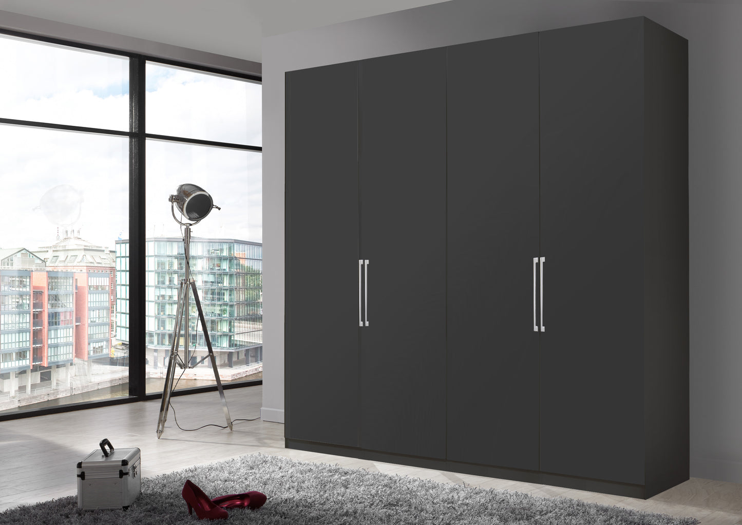 Bermuda Hinged 4 Door Wardrobe Matte Graphite 200cm