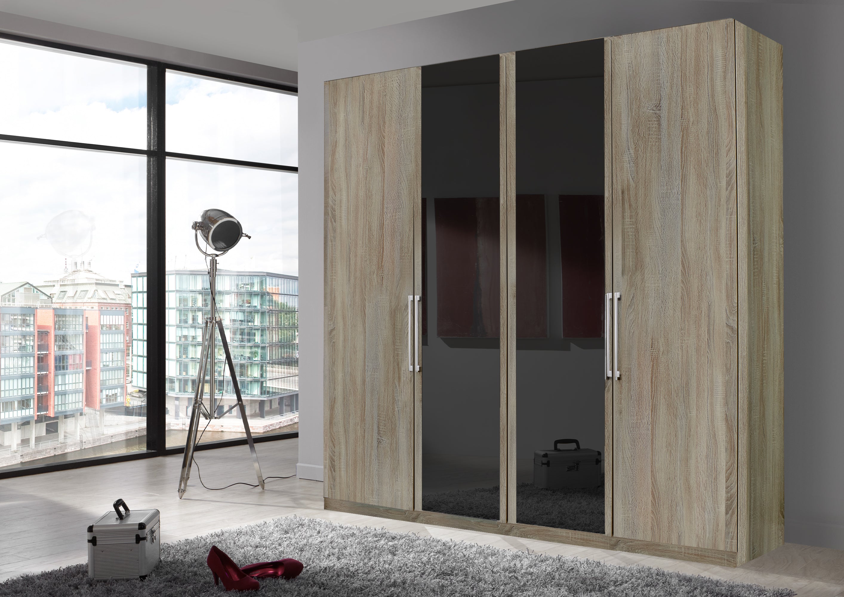 Bermuda Hinged 4 Door Wardrobe Rustic Oak 200cm
