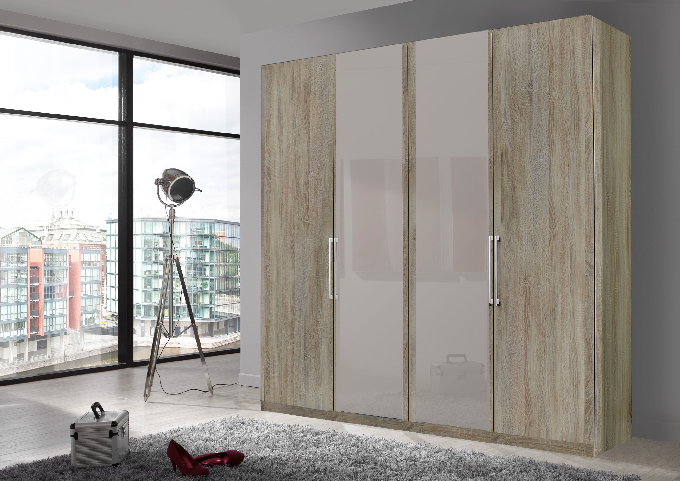 Bermuda Hinged 4 Door Wardrobe Rustic Oak 200cm