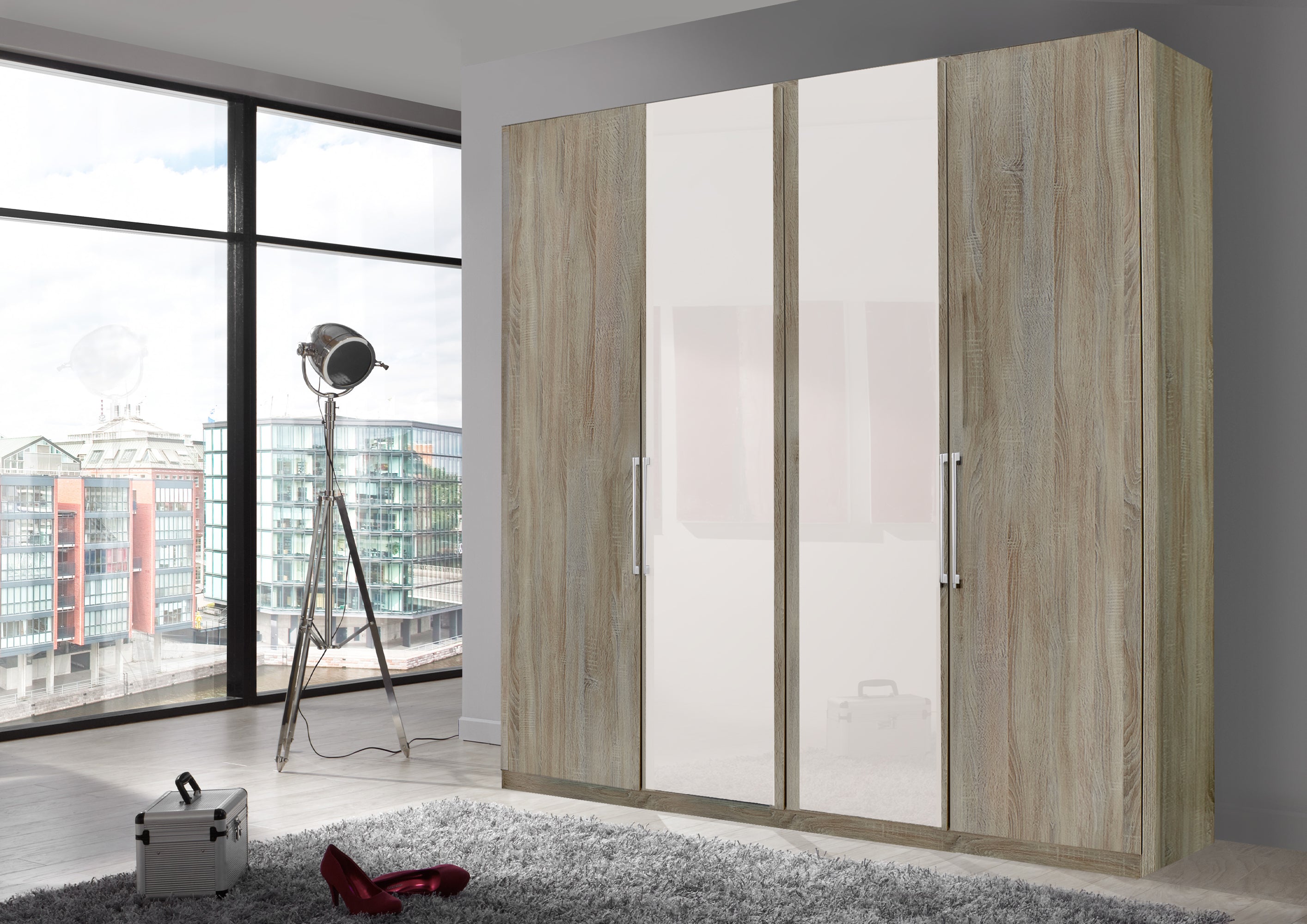 Bermuda Hinged 4 Door Wardrobe Rustic Oak 200cm