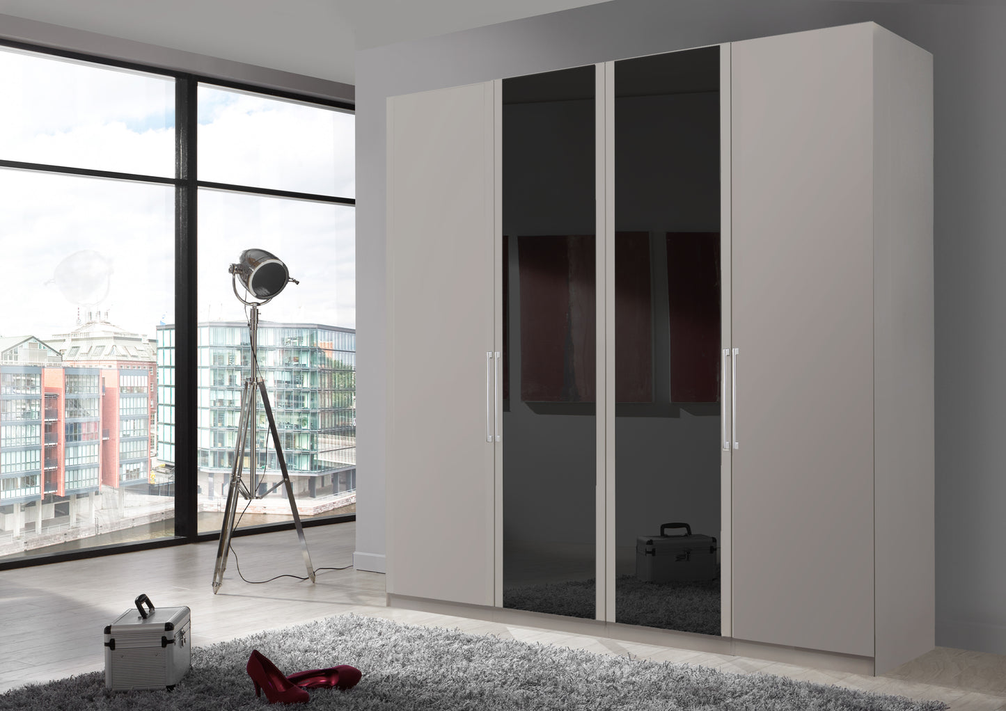 Bermuda Hinged 4 Door Wardrobe Matte Pebble Grey 200cm