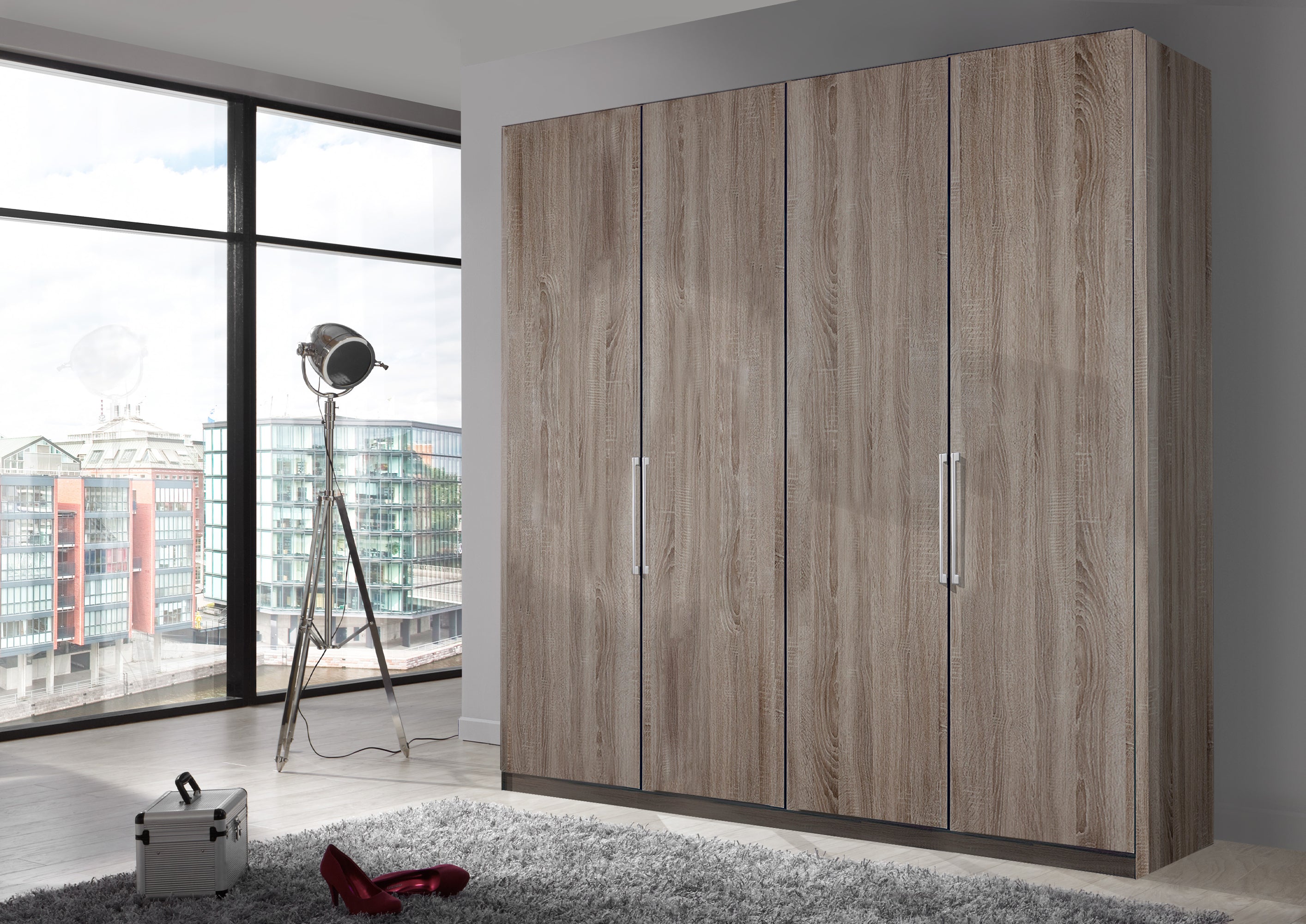 Bermuda Hinged 4 Door Wardrobe Dark Rustic Oak 200cm