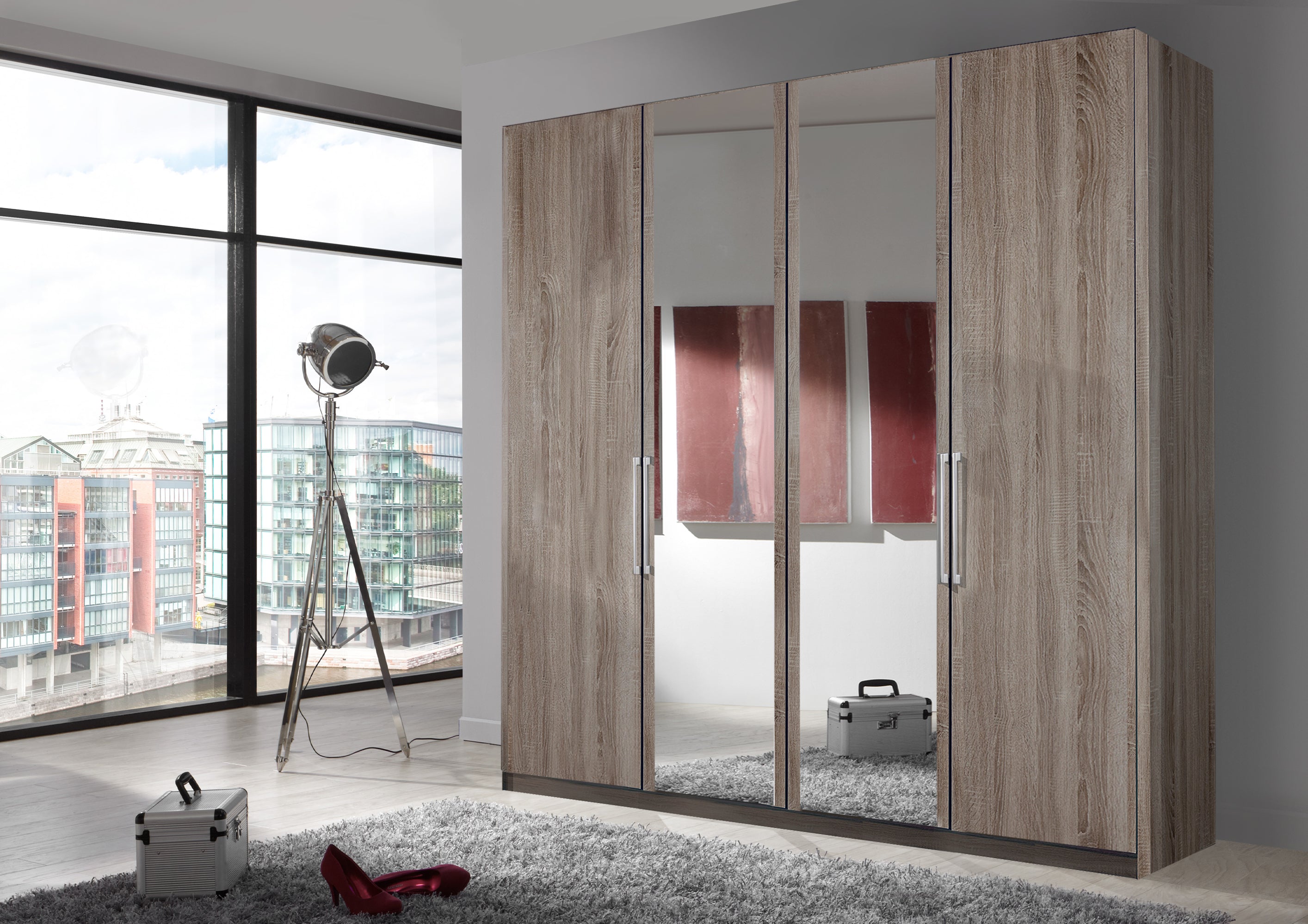 Bermuda Hinged 4 Door Wardrobe Dark Rustic Oak 200cm