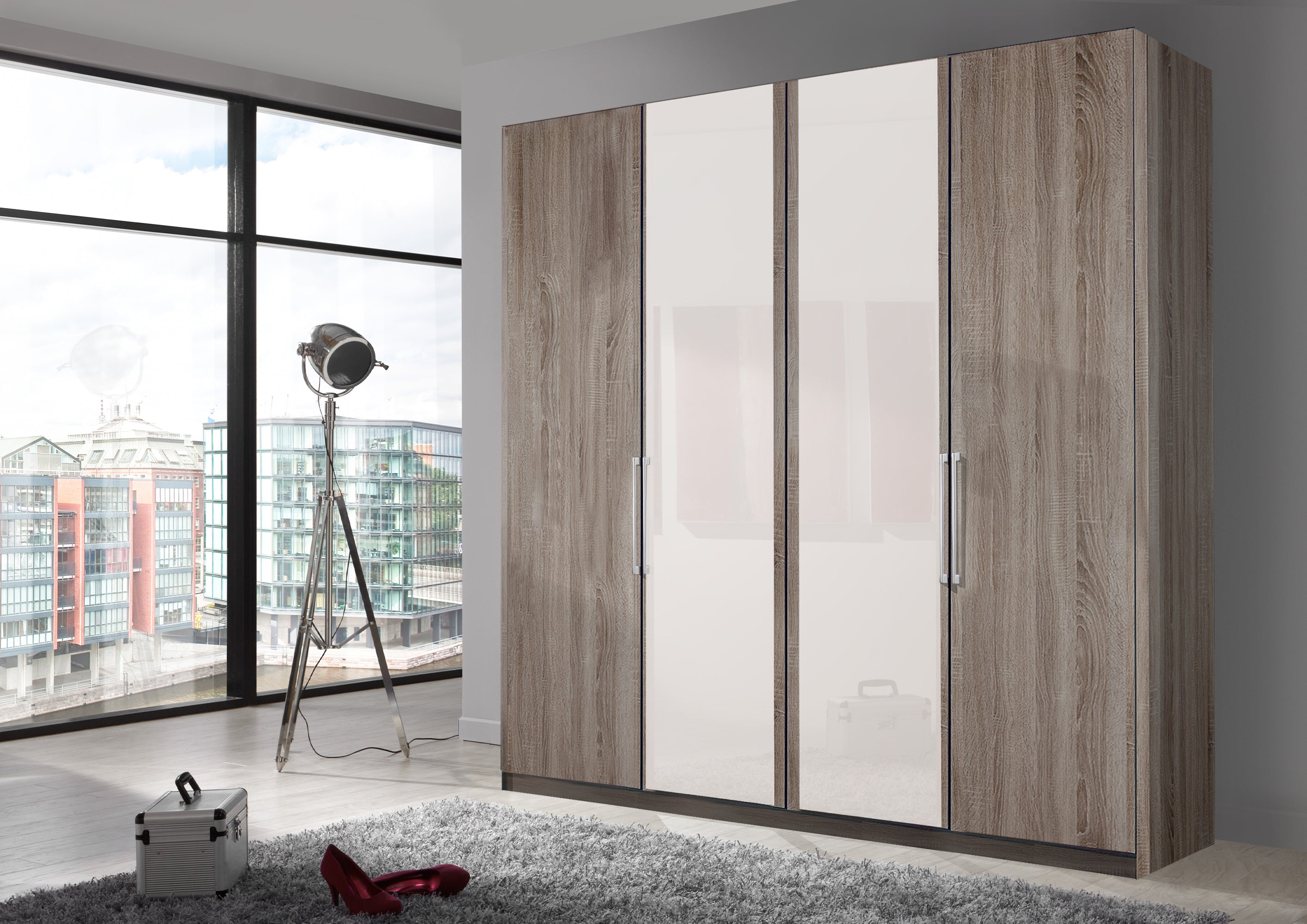 Bermuda Hinged 4 Door Wardrobe Dark Rustic Oak 200cm