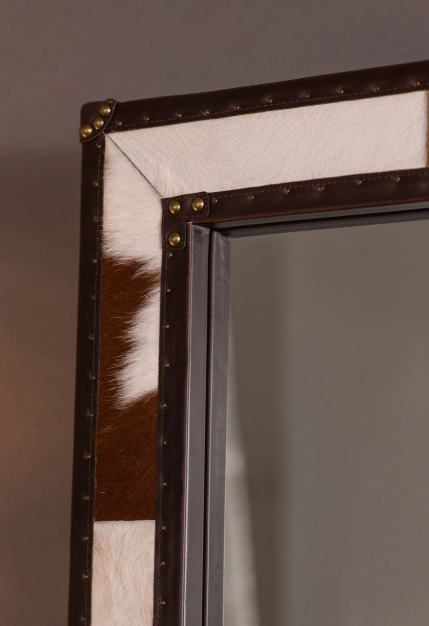 Brown/White Genuine Cowhide Wall Mirror
