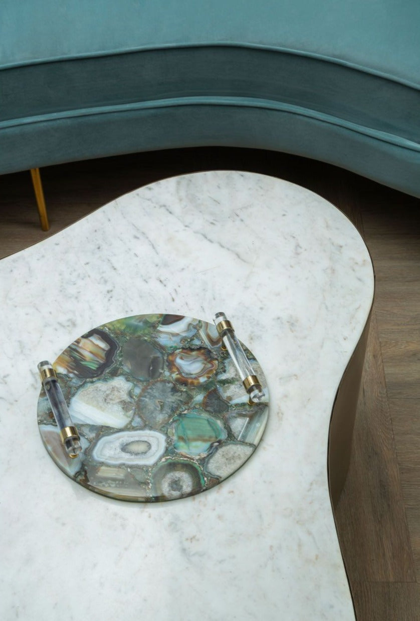 Bowerbird Round Green & Gold Agate Tray