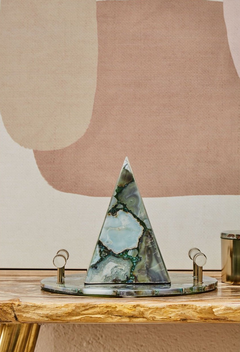 Bowerbird Round Green & Gold Agate Tray