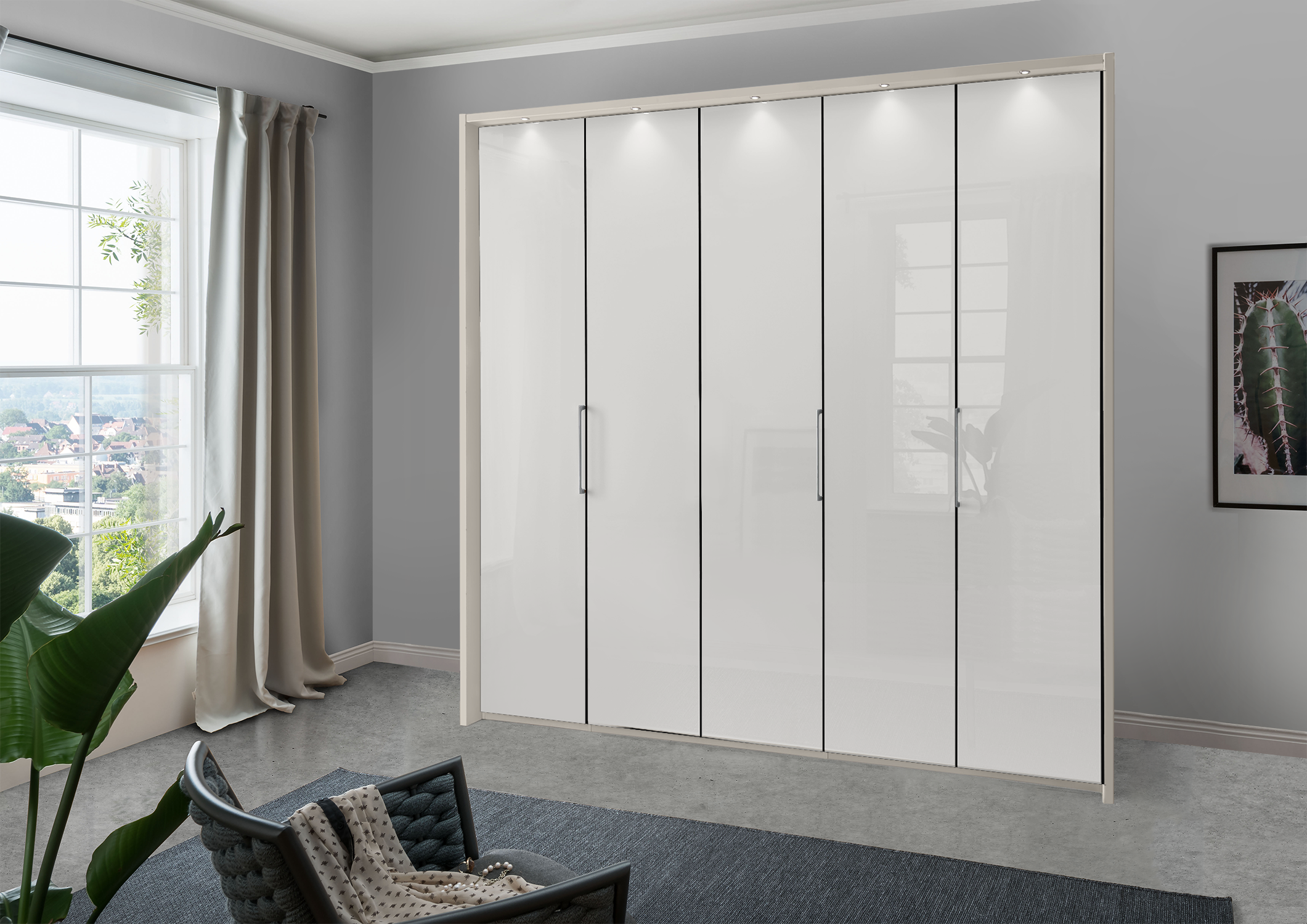 Munich 5 Door Wardrobe Glass White 250 cm