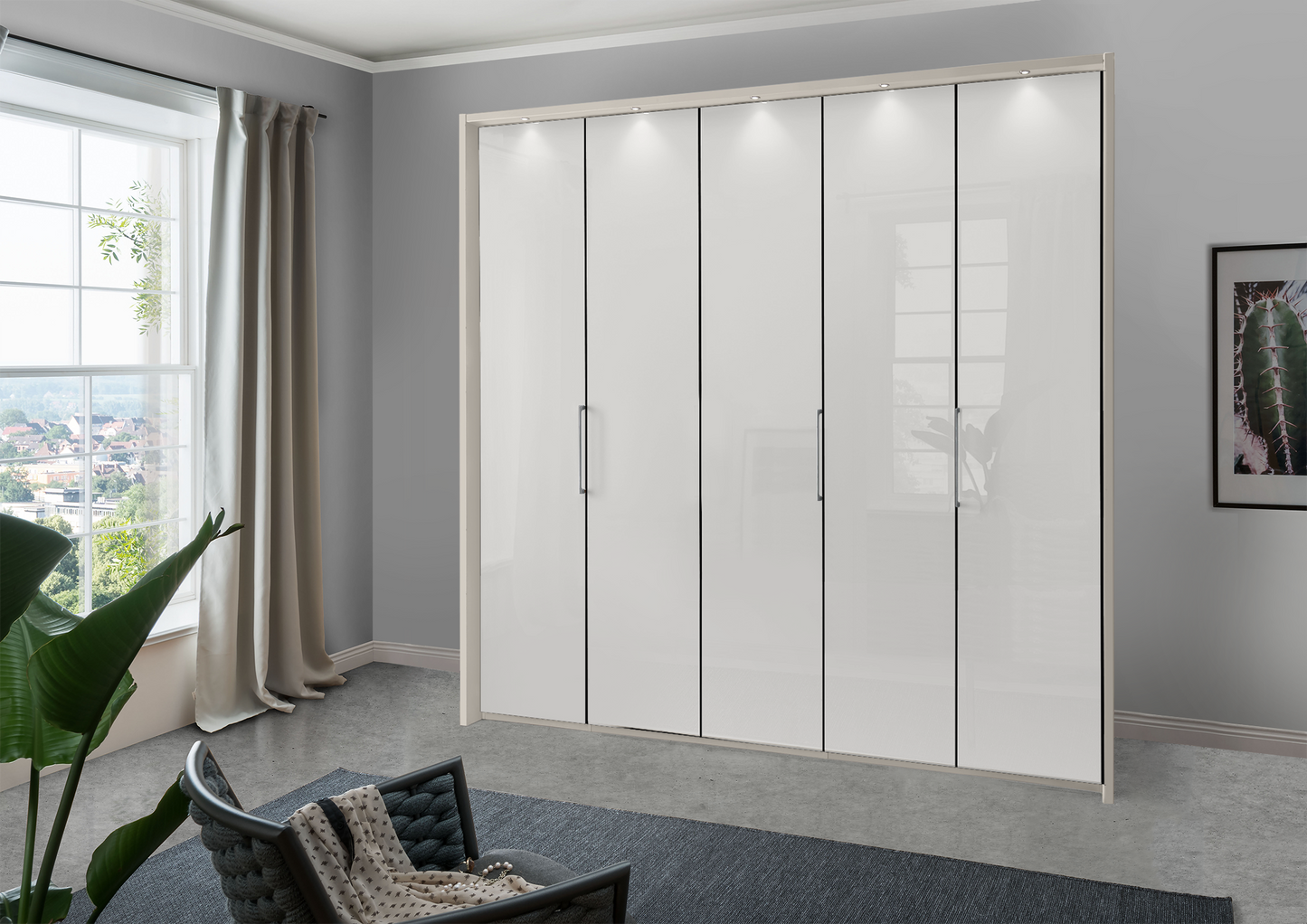 Munich 5 Door Wardrobe Glass White 250 cm