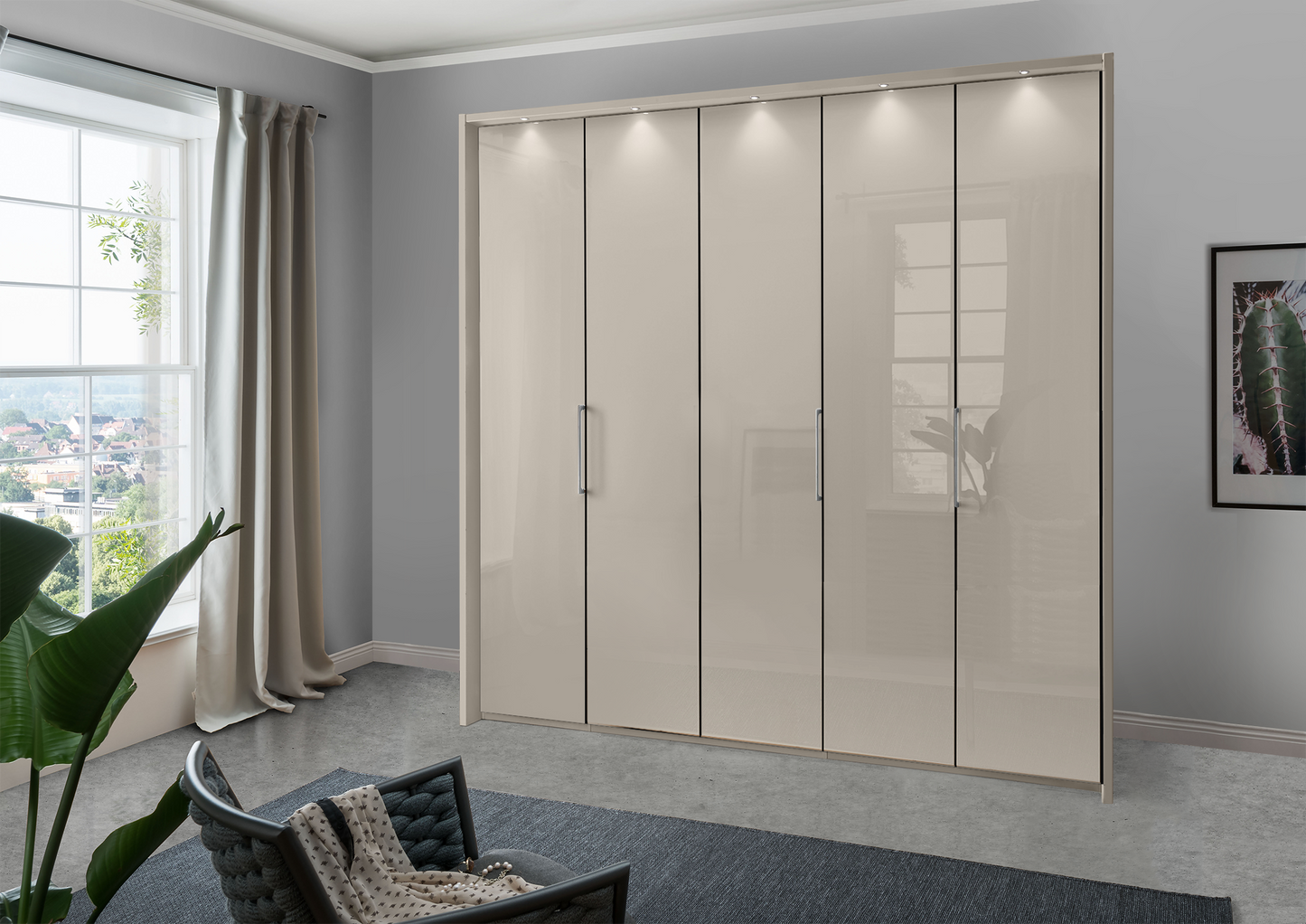 Munich 5 Door Wardrobe Glass Pebble Grey 250 cm