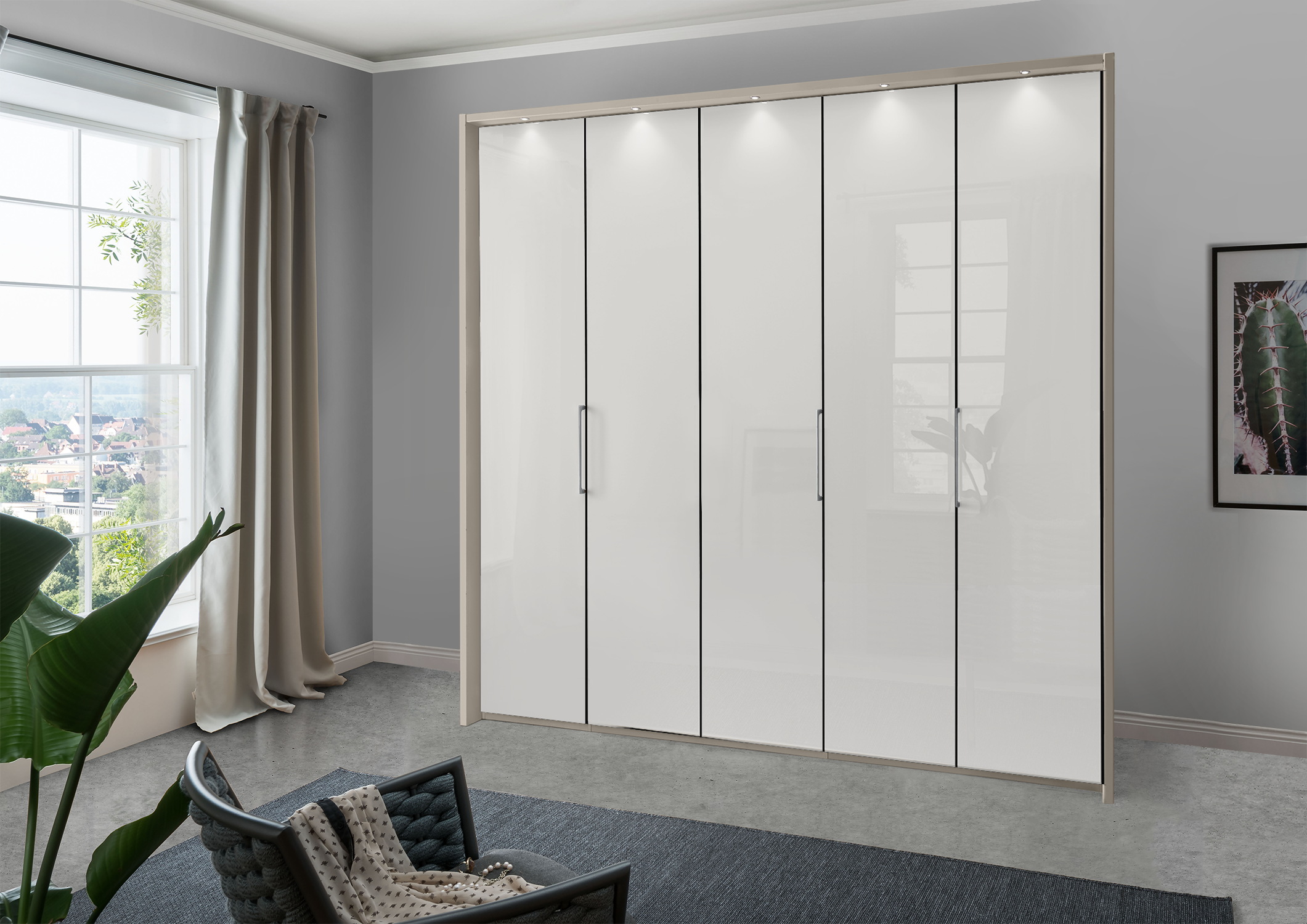 Munich 5 Door Wardrobe Glass White 250 cm