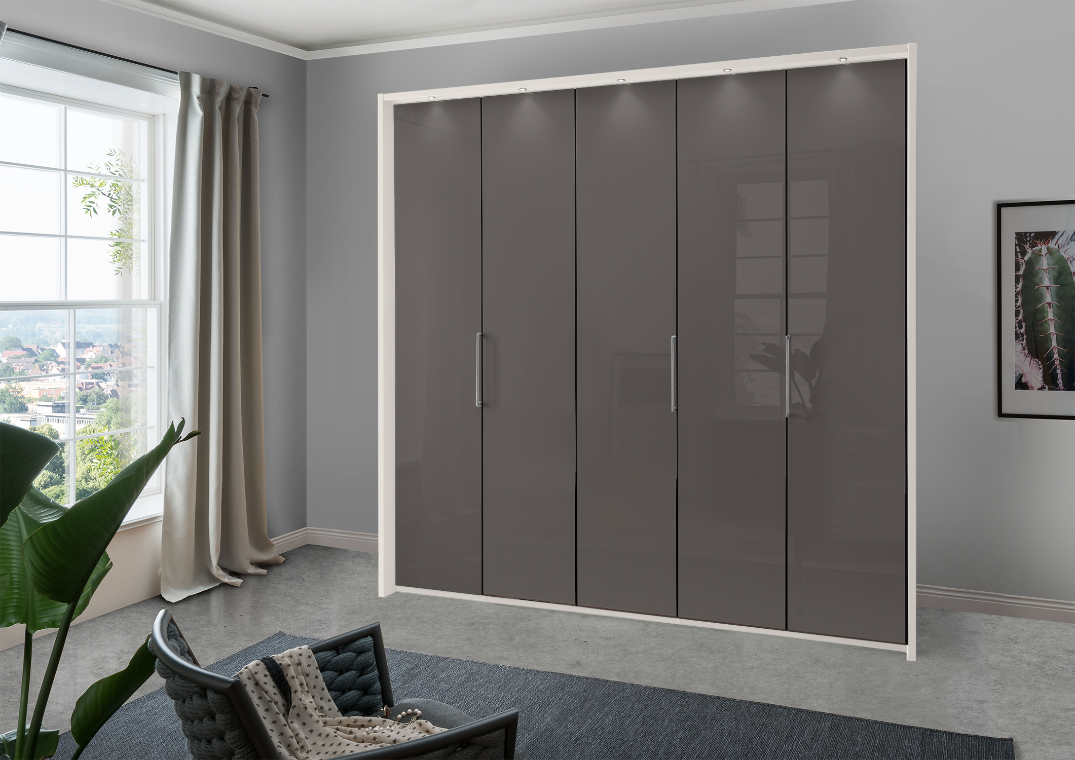 Munich 5 Door Wardrobe Glass Havana 250 cm