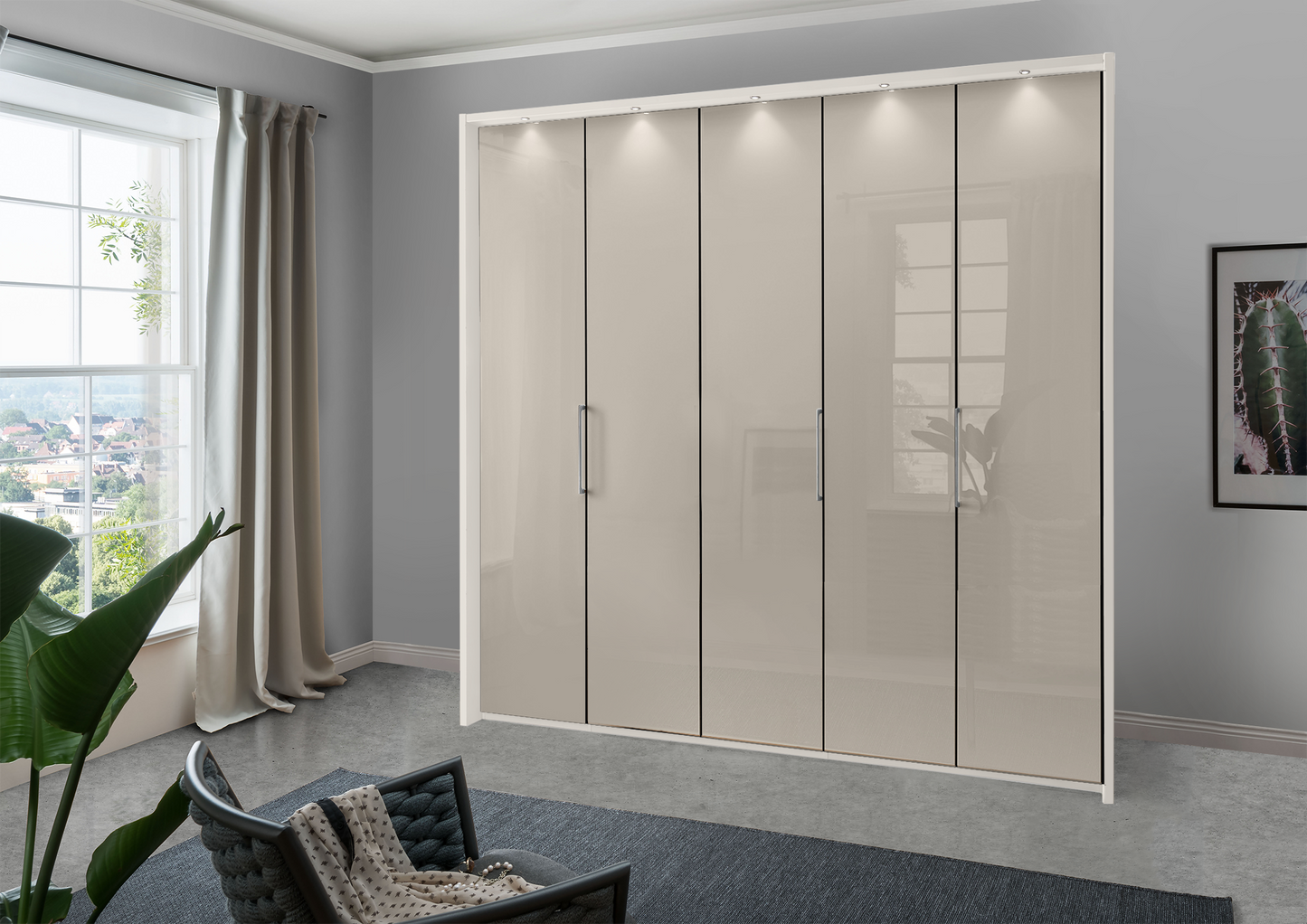 Munich 5 Door Wardrobe Glass Pebble Grey 250 cm