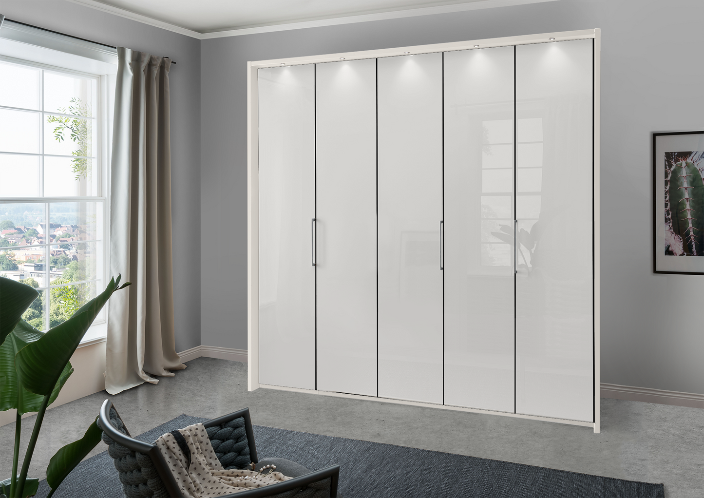 Munich 5 Door Wardrobe Glass White 250 cm