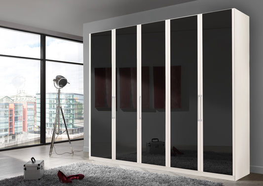Bermuda Hinged 5 Door Wardrobe Glass Graphite 250cm