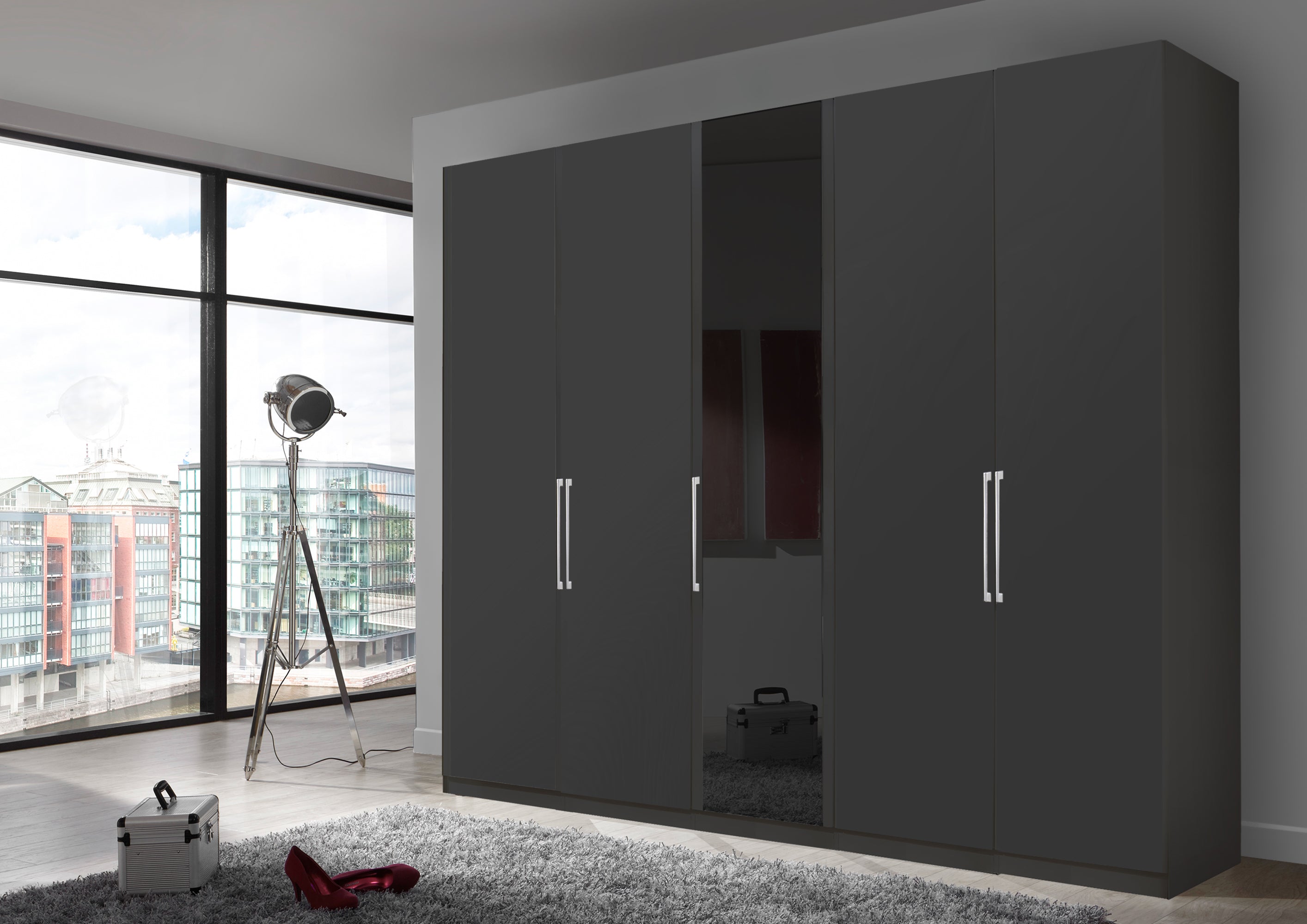 Bermuda Hinged 5 Door Wardrobe Matte Graphite 250cm