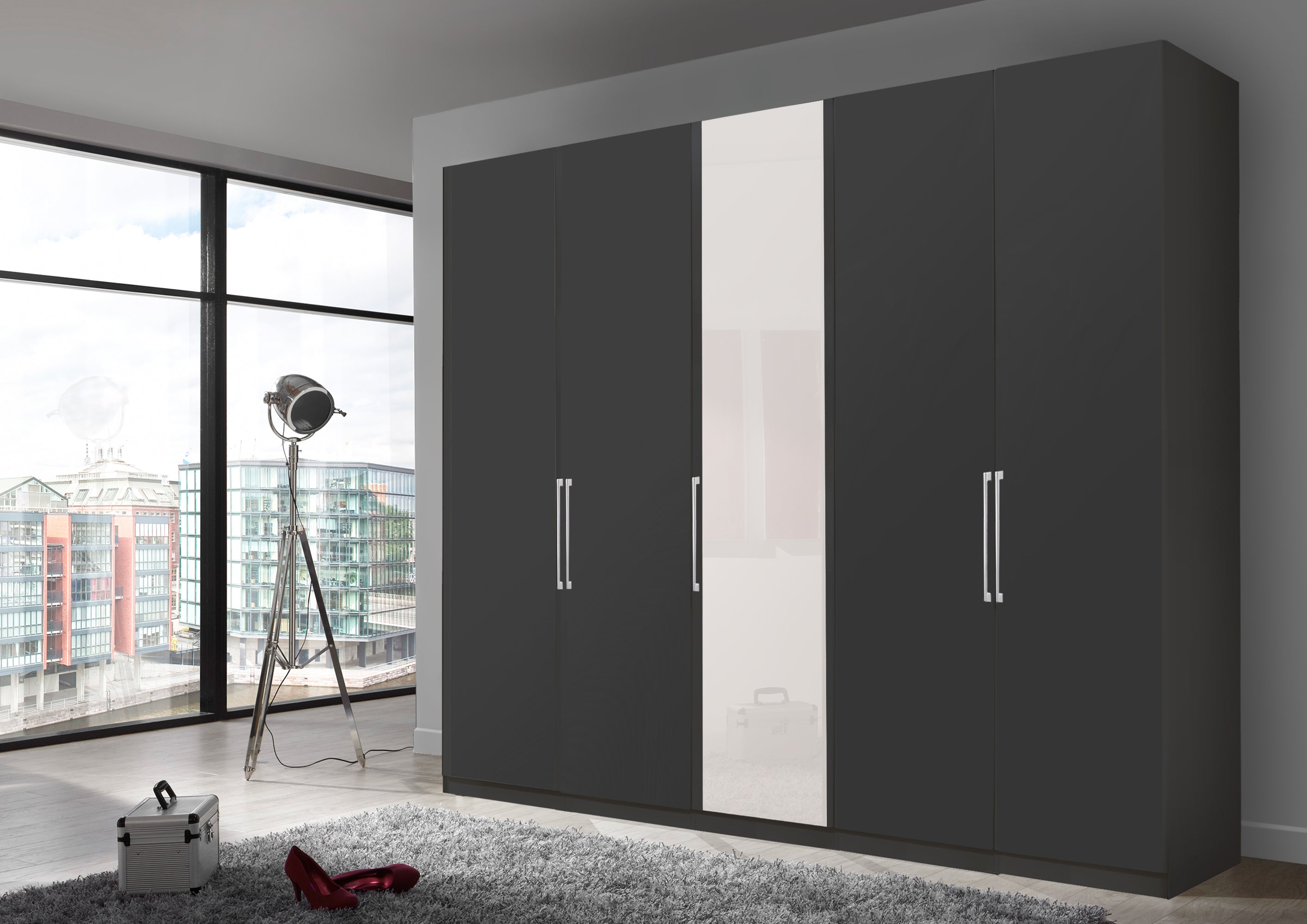 Bermuda Hinged 5 Door Wardrobe Matte Graphite 250cm