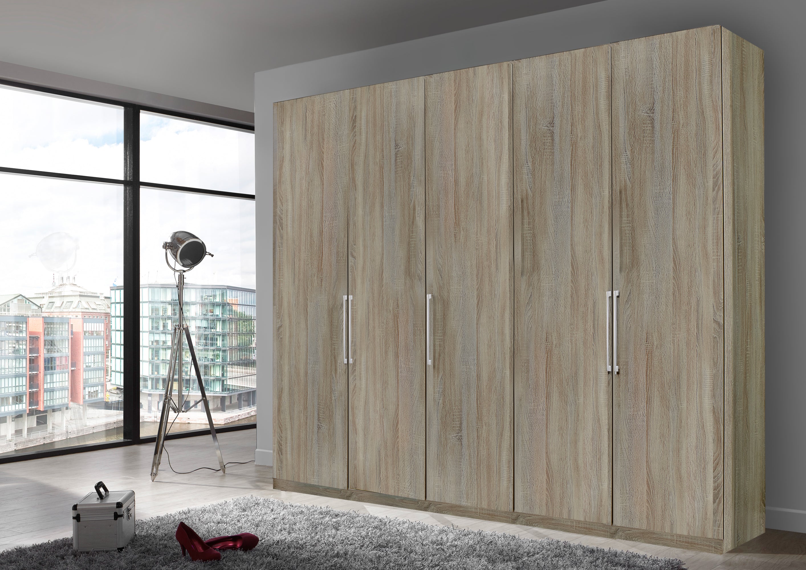 Bermuda Hinged 5 Door Wardrobe Rustic Oak 250cm