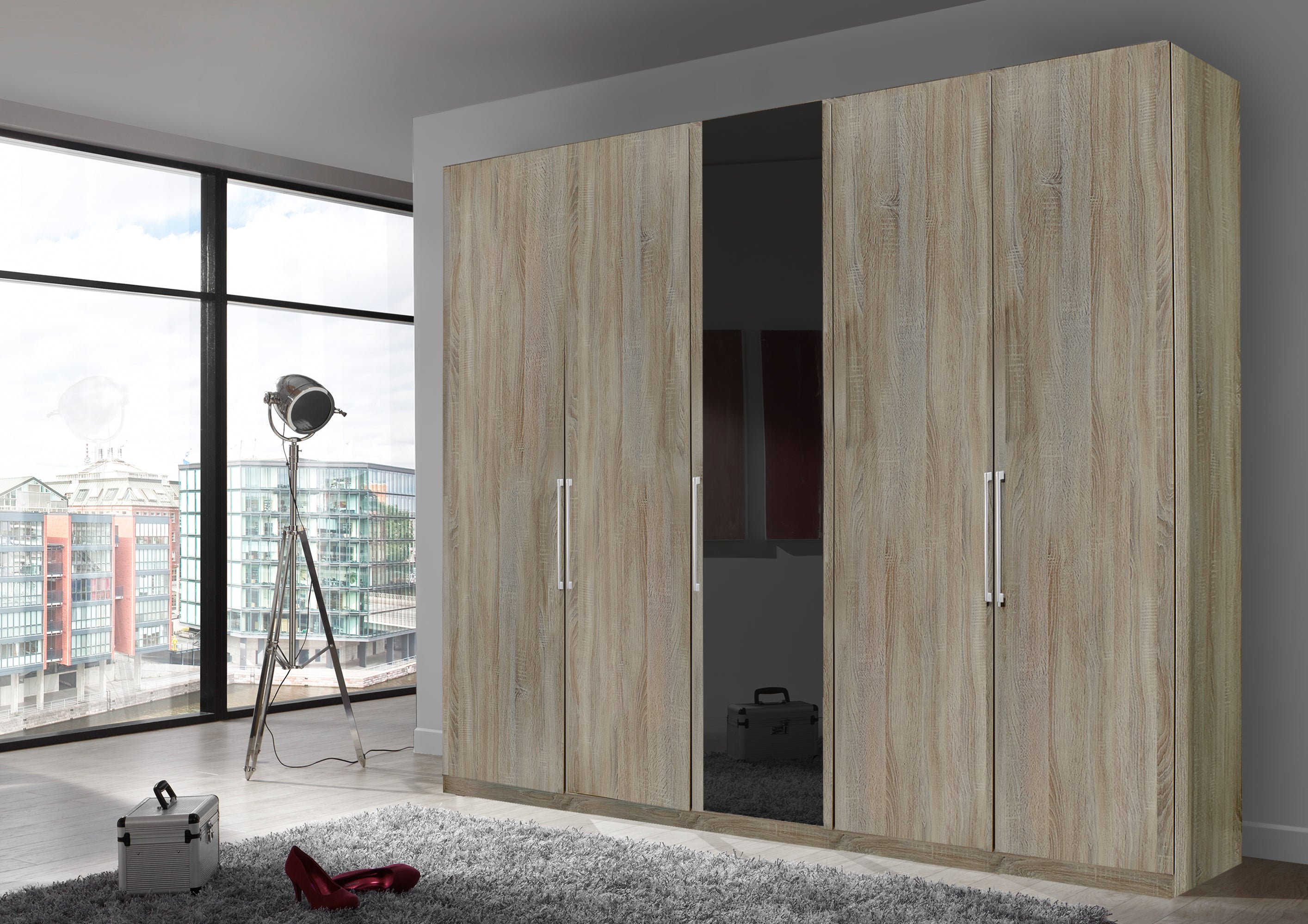 Bermuda Hinged 5 Door Wardrobe Rustic Oak 250cm