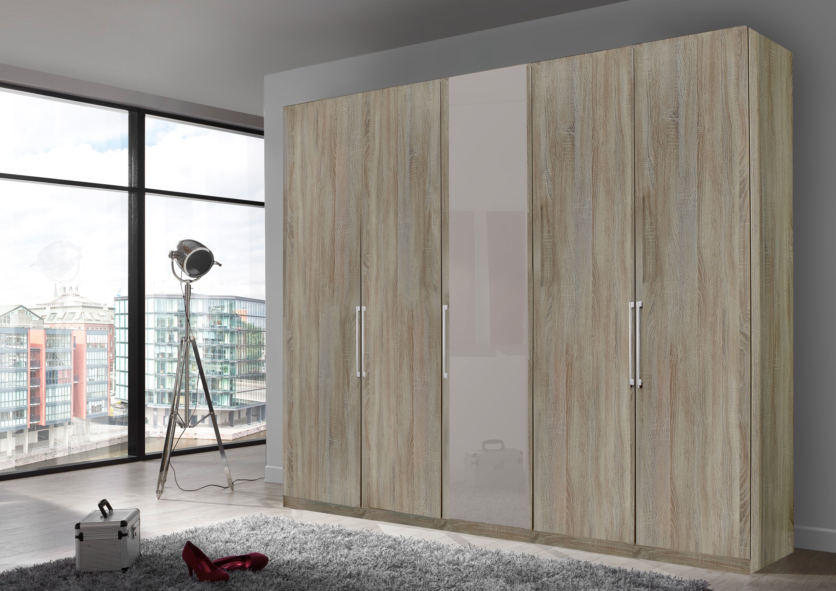Bermuda Hinged 5 Door Wardrobe Rustic Oak 250cm
