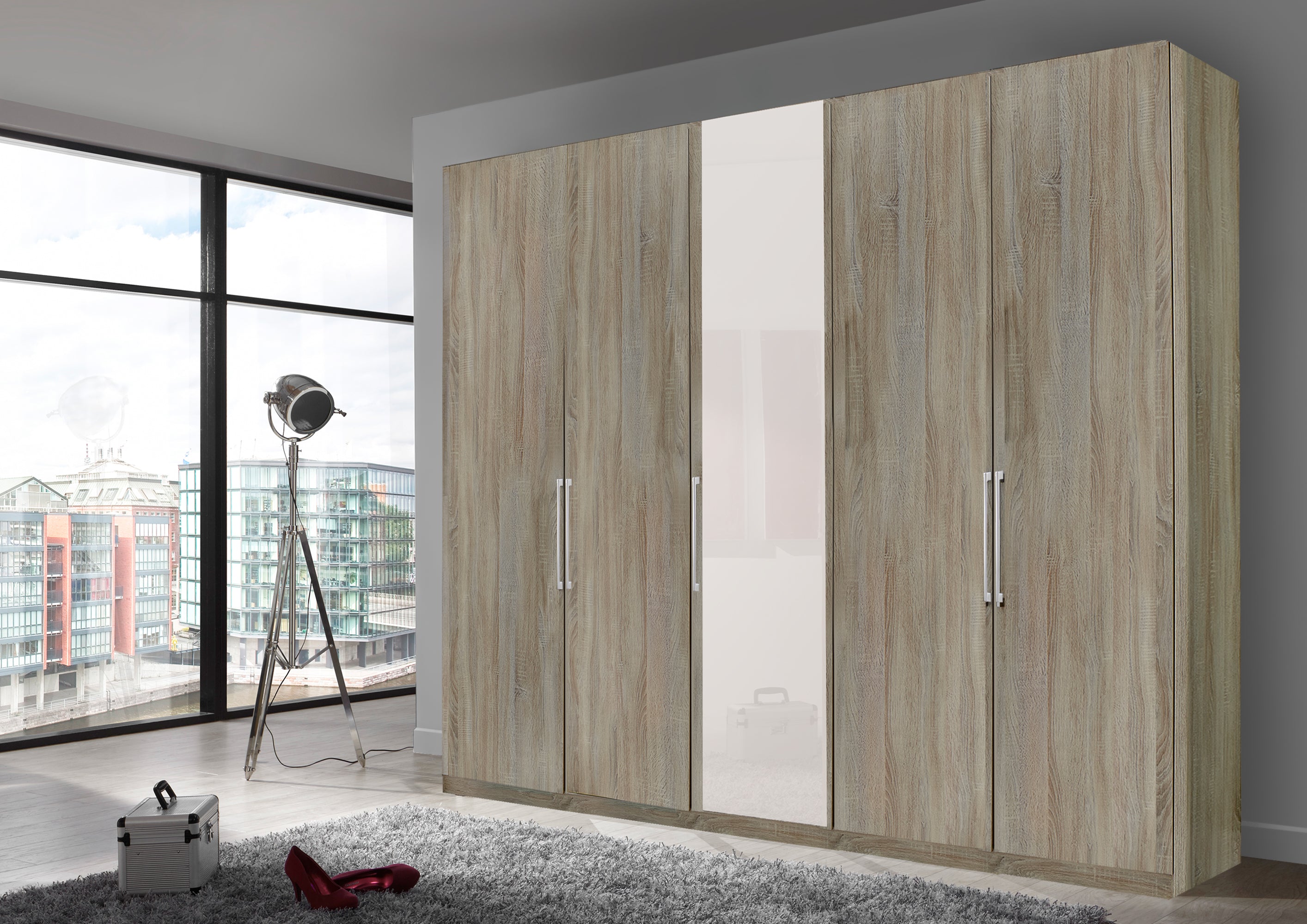 Bermuda Hinged 5 Door Wardrobe Rustic Oak 250cm