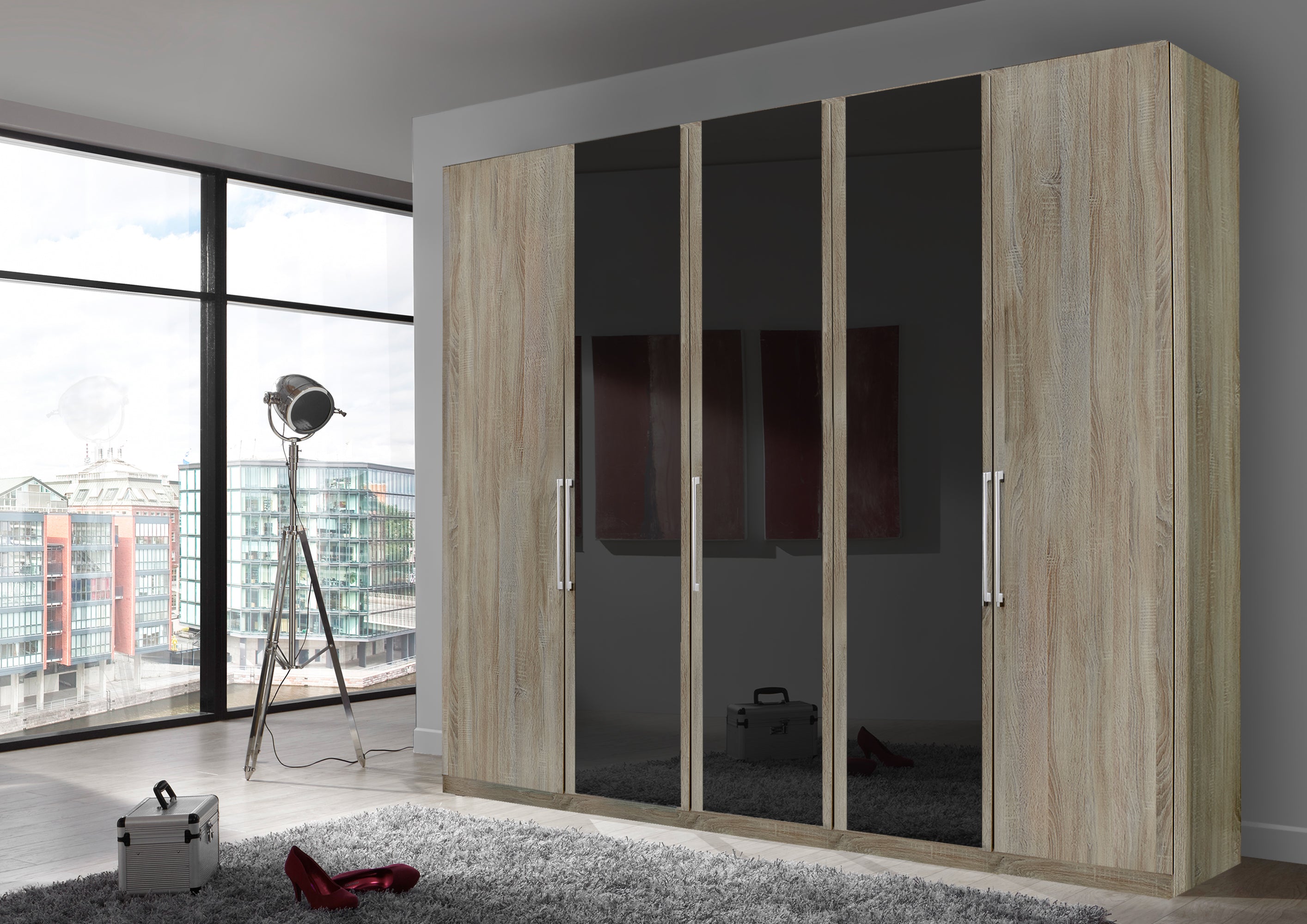 Bermuda Hinged 5 Door Wardrobe Rustic Oak 250cm