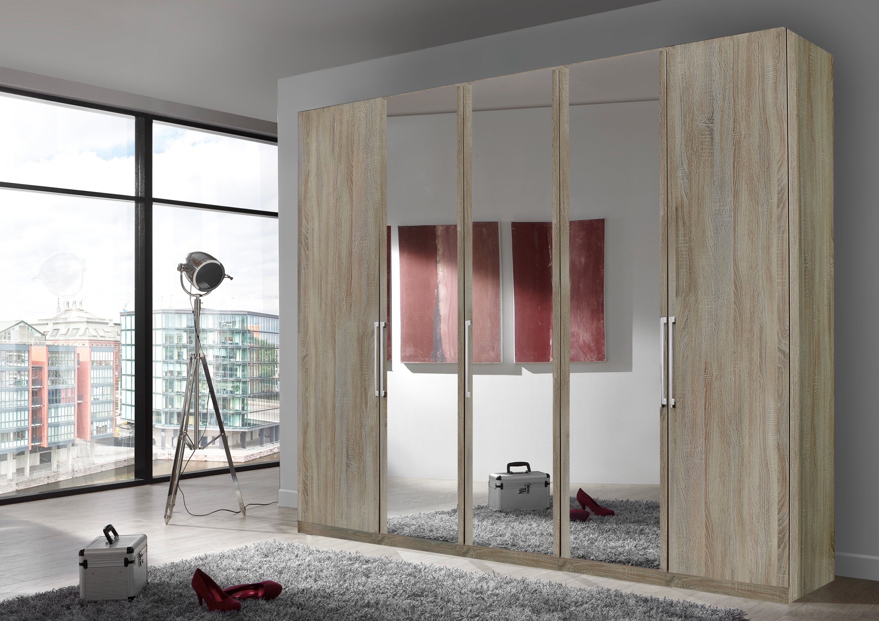 Bermuda Hinged 5 Door Wardrobe Rustic Oak 250cm