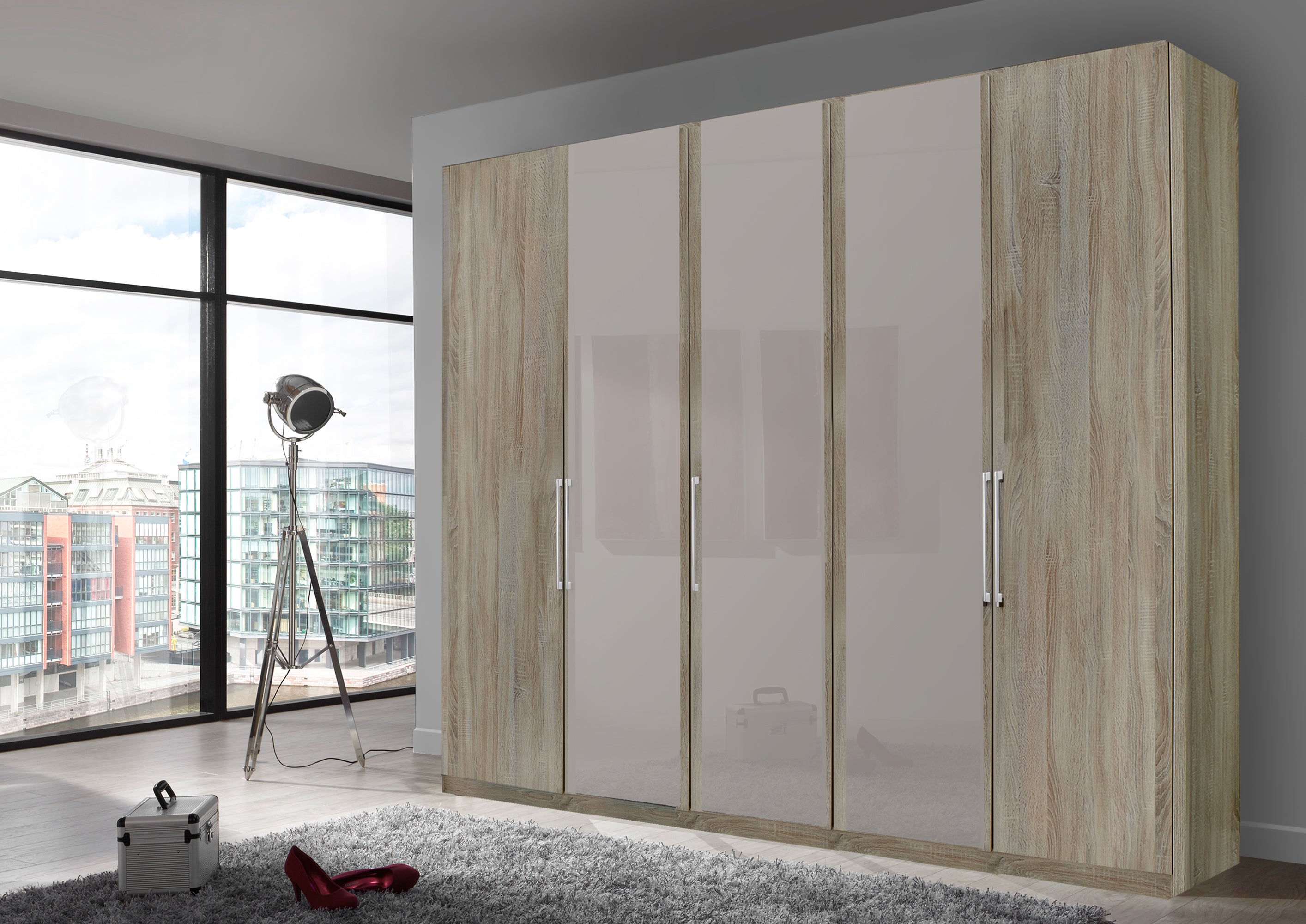 Bermuda Hinged 5 Door Wardrobe Rustic Oak 250cm