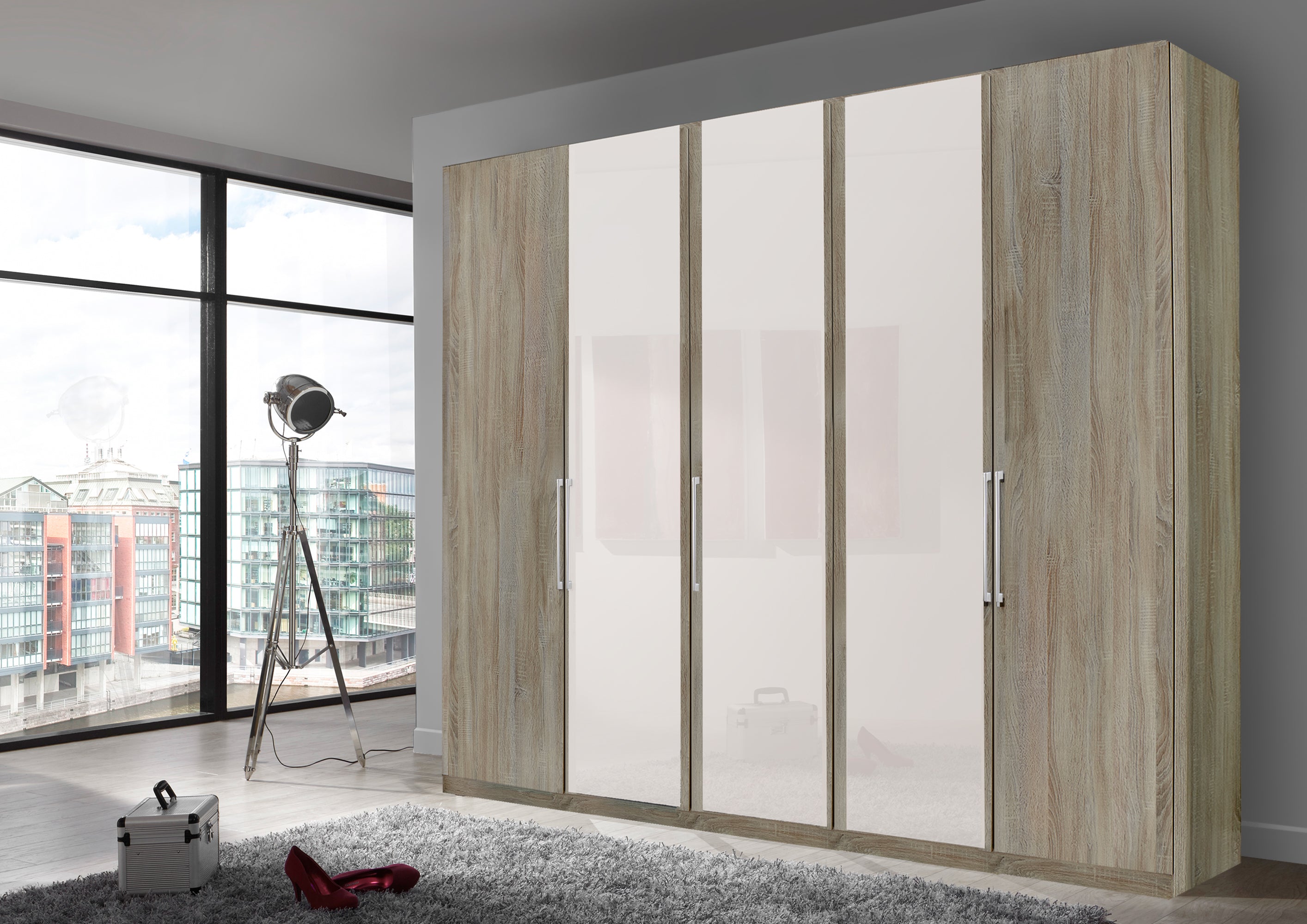 Bermuda Hinged 5 Door Wardrobe Rustic Oak 250cm