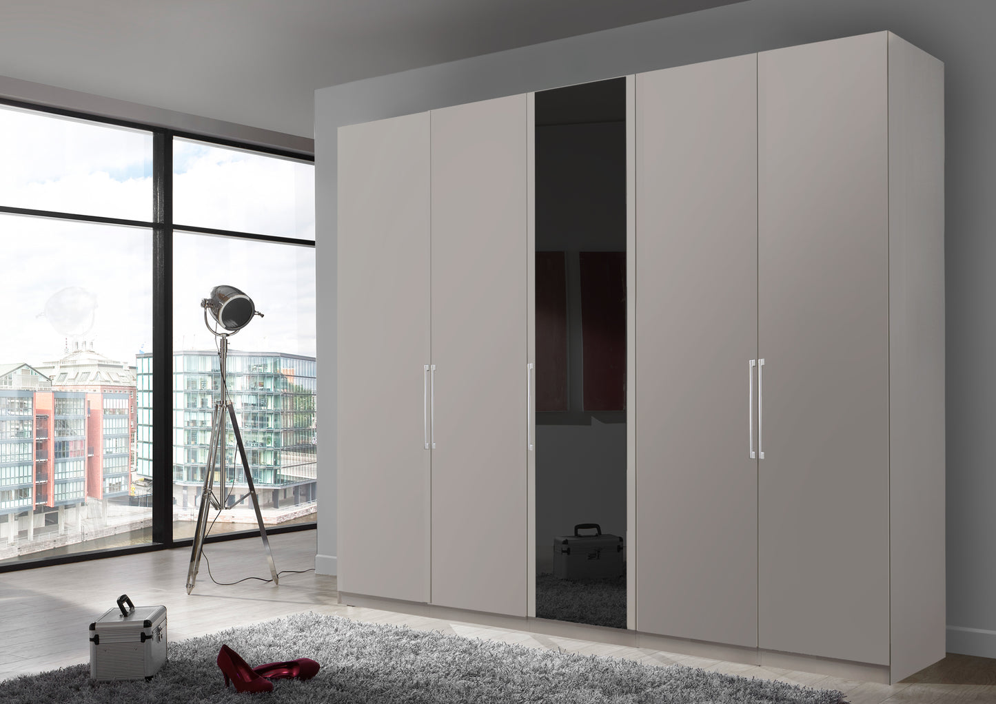 Bermuda Hinged 5 Door Wardrobe Matte Pebble Grey 250cm