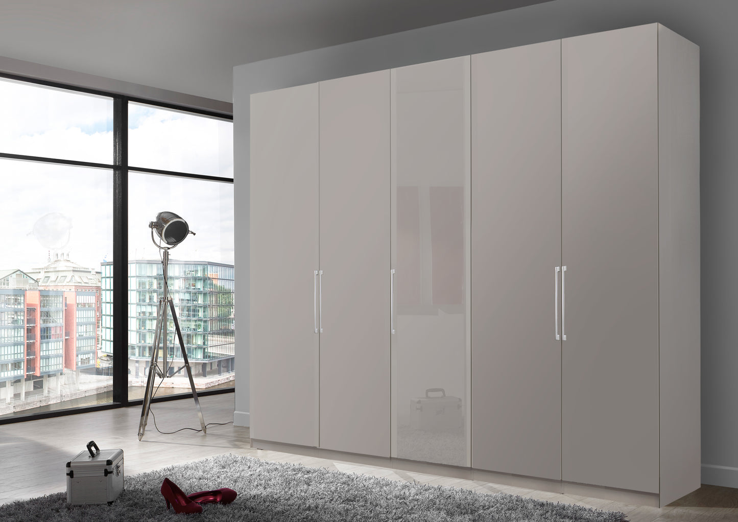 Bermuda Hinged 5 Door Wardrobe Matte Pebble Grey 250cm