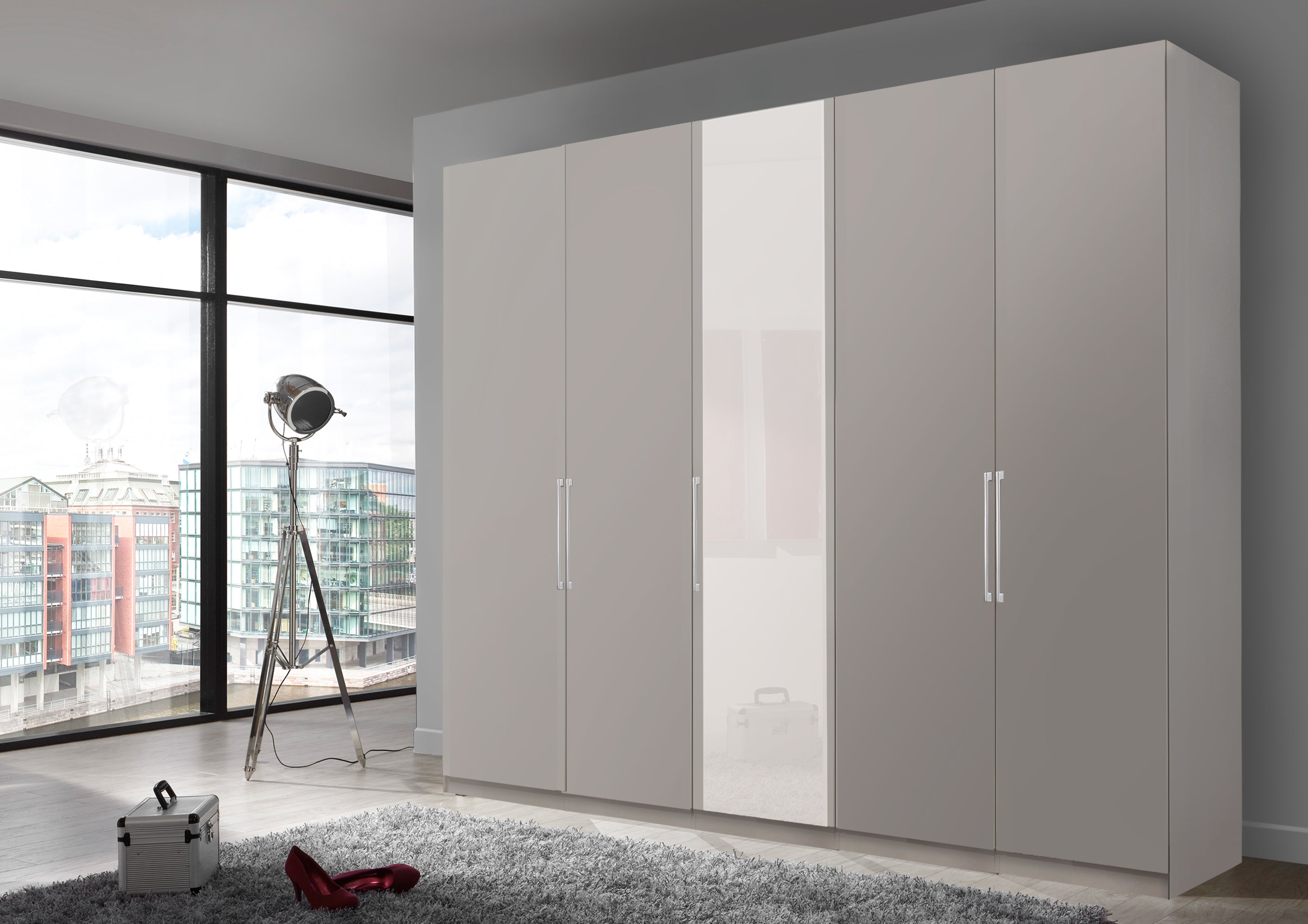 Bermuda Hinged 5 Door Wardrobe Matte Pebble Grey 250cm