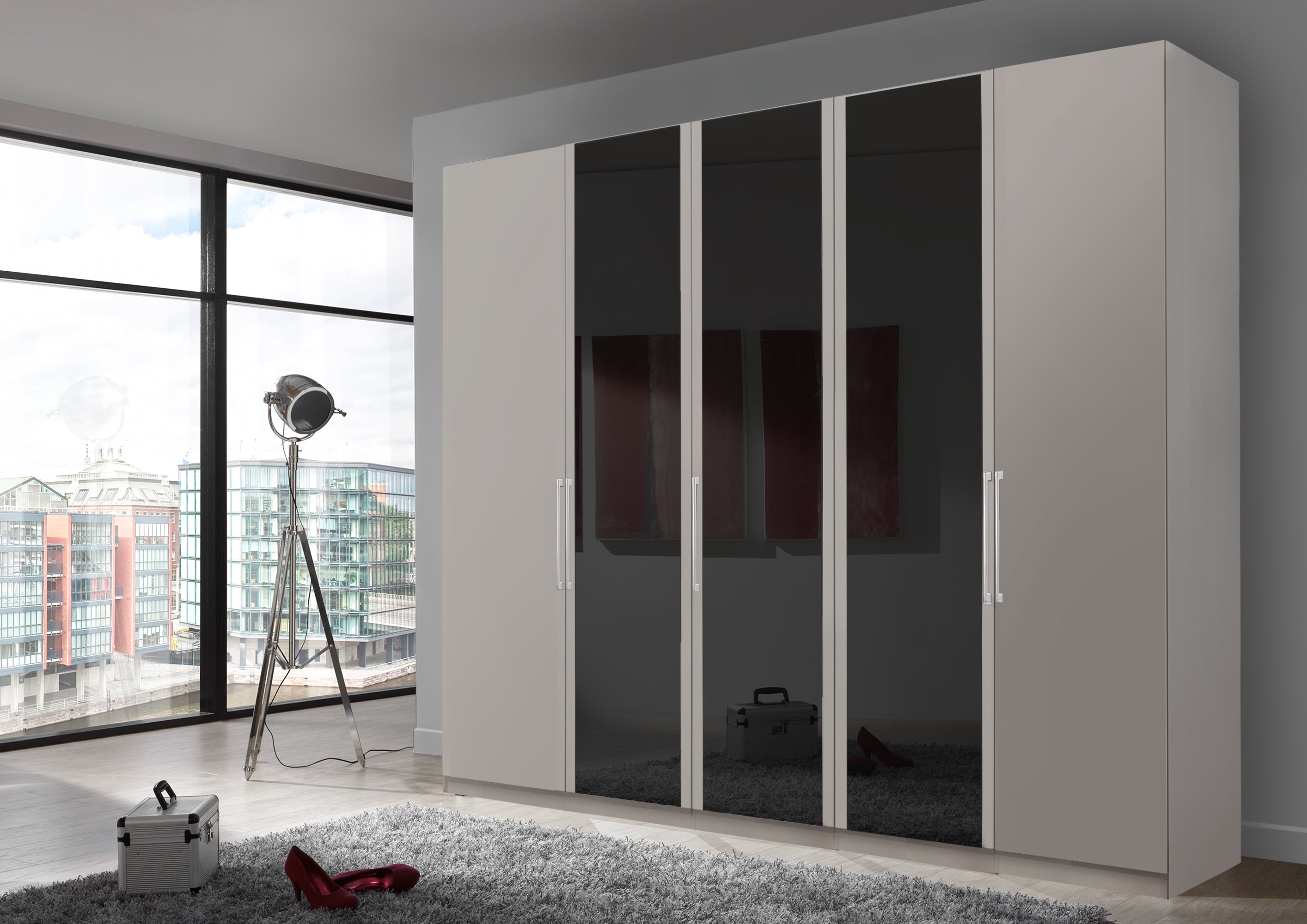 Bermuda Hinged 5 Door Wardrobe Matte Pebble Grey 250cm