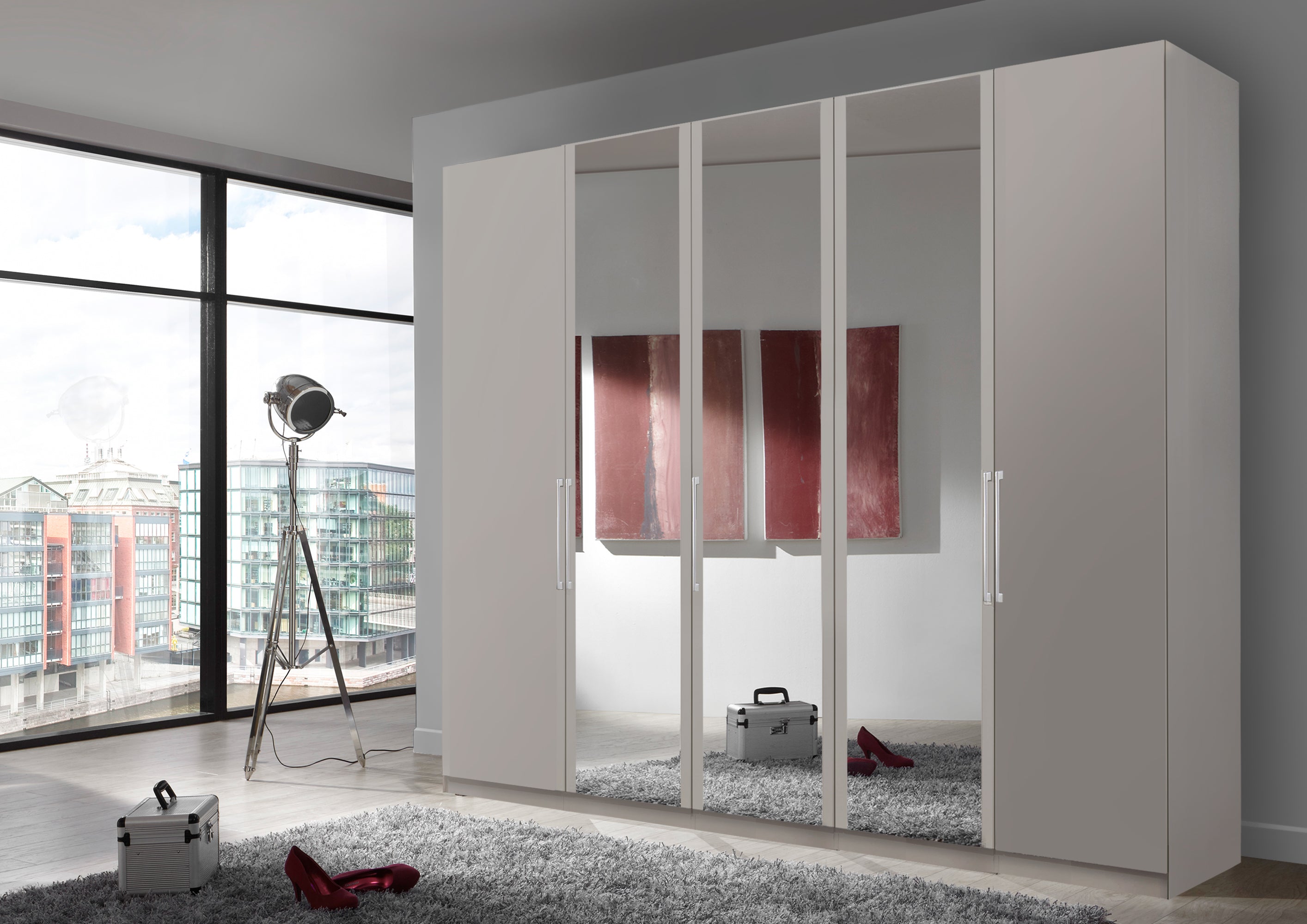 Bermuda Hinged 5 Door Wardrobe Matte Pebble Grey 250cm