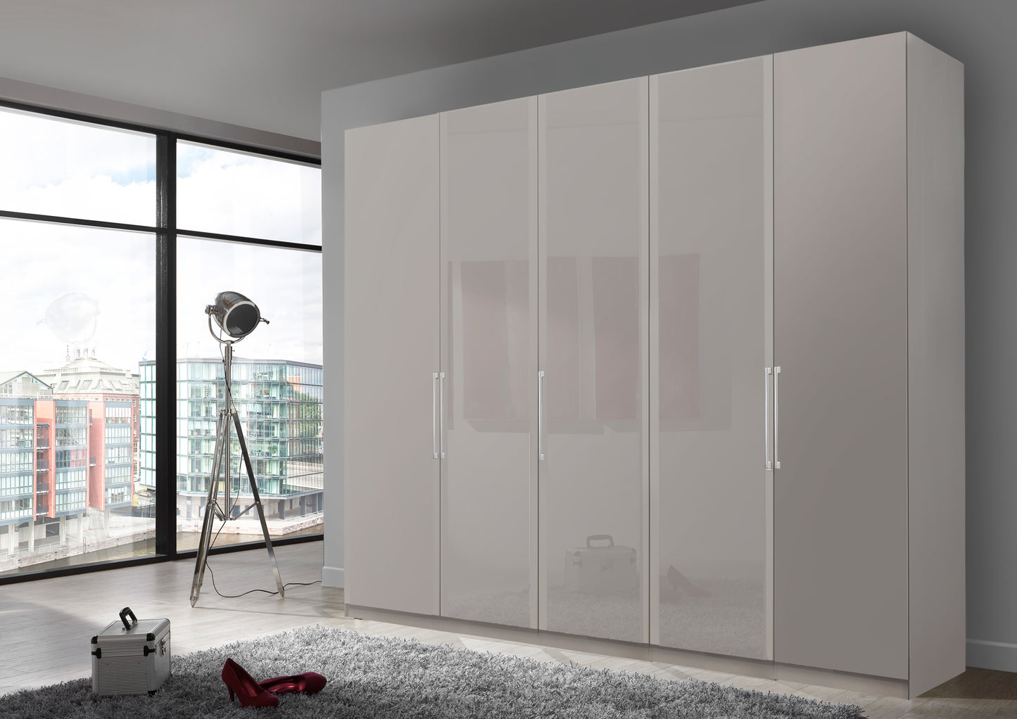 Bermuda Hinged 5 Door Wardrobe Matte Pebble Grey 250cm