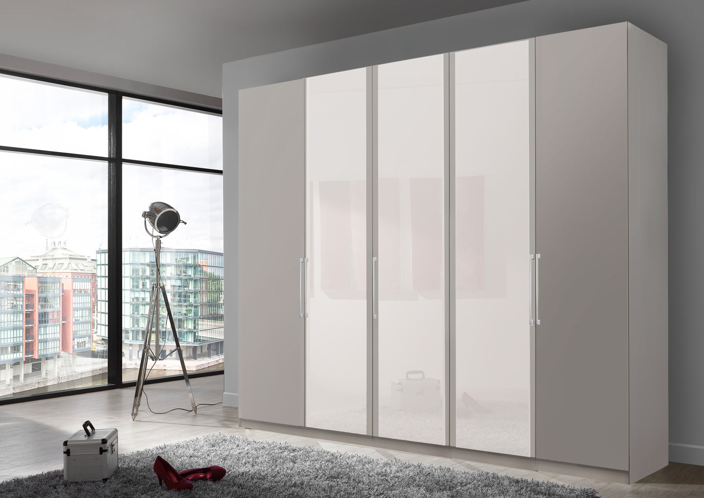 Bermuda Hinged 5 Door Wardrobe Matte Pebble Grey 250cm