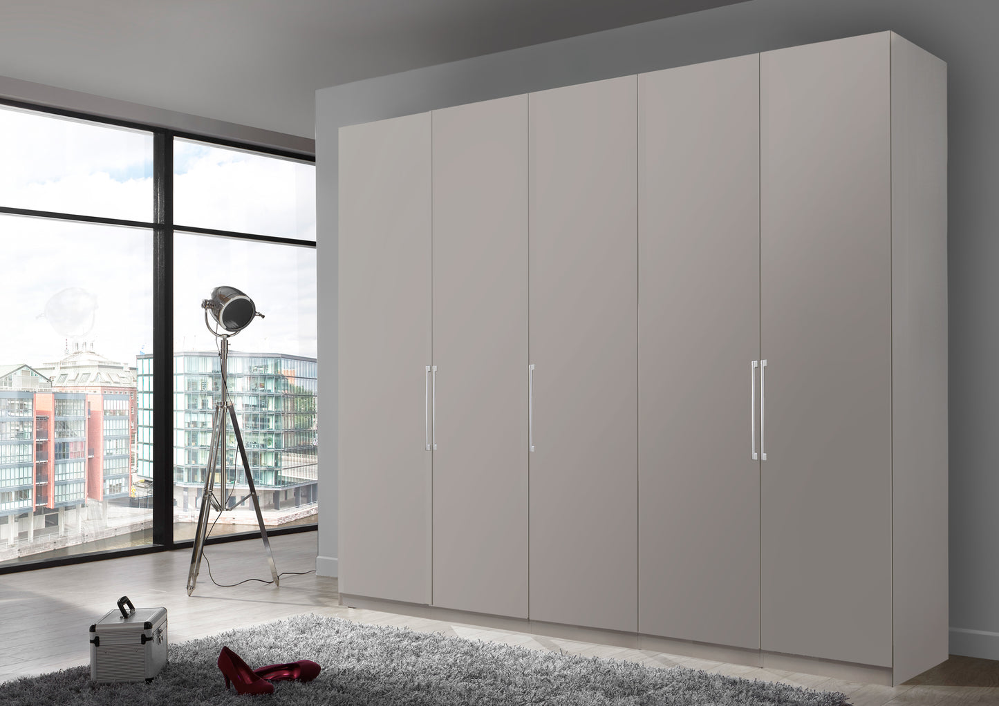 Bermuda Hinged 5 Door Wardrobe Matte Pebble Grey 250cm