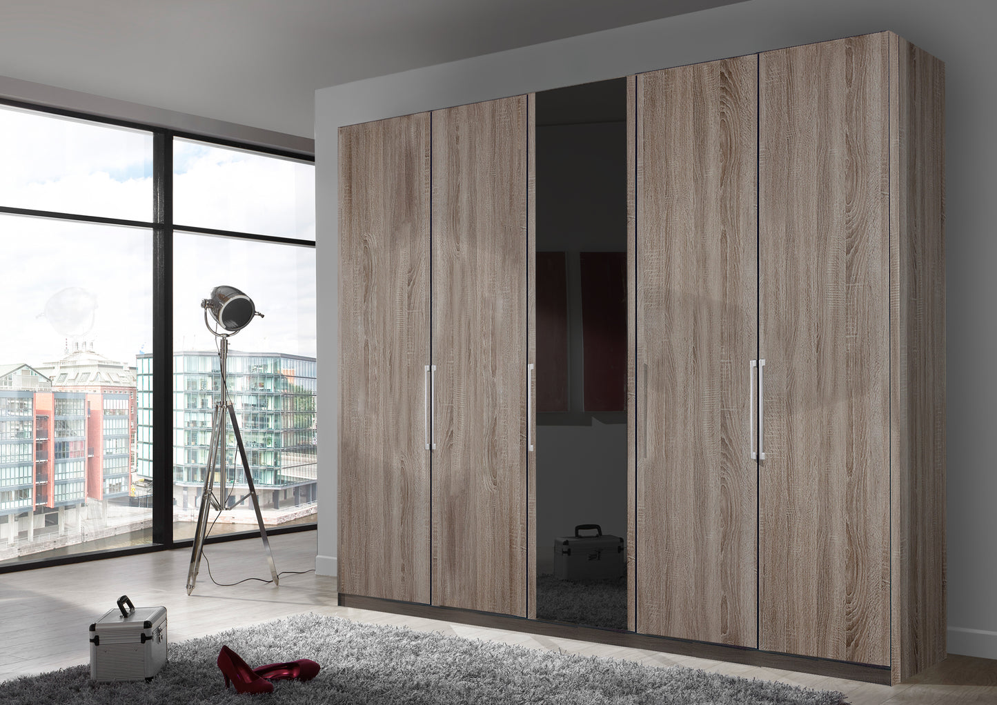 Bermuda Hinged 5 Door Wardrobe Dark Rustic Oak 250cm