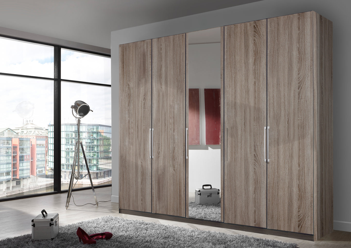 Bermuda Hinged 5 Door Wardrobe Dark Rustic Oak 250cm