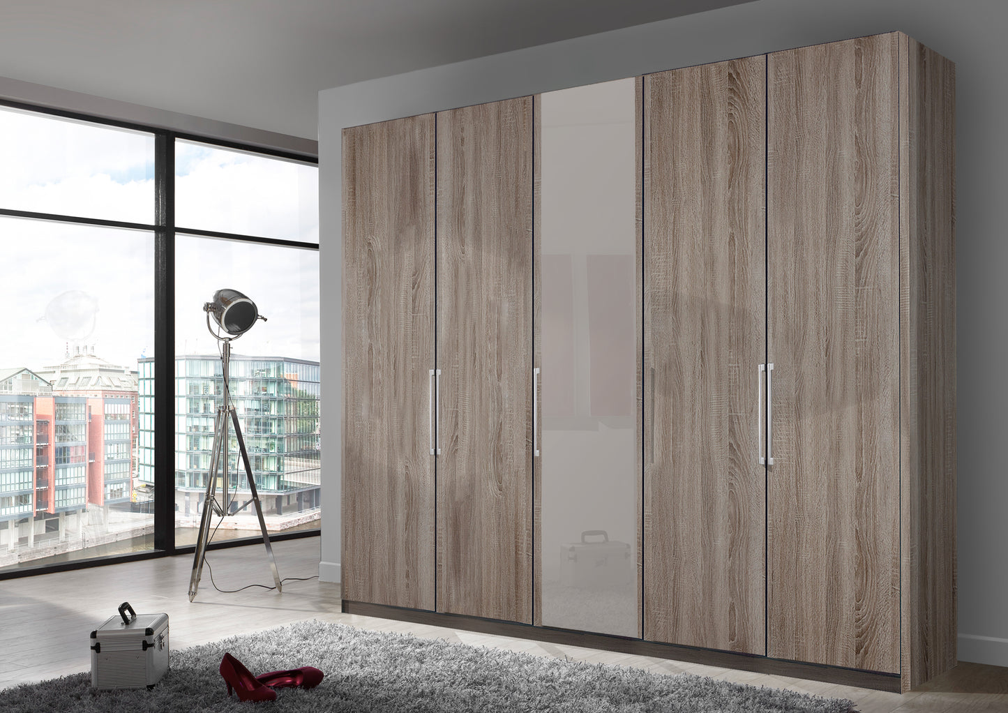 Bermuda Hinged 5 Door Wardrobe Dark Rustic Oak 250cm