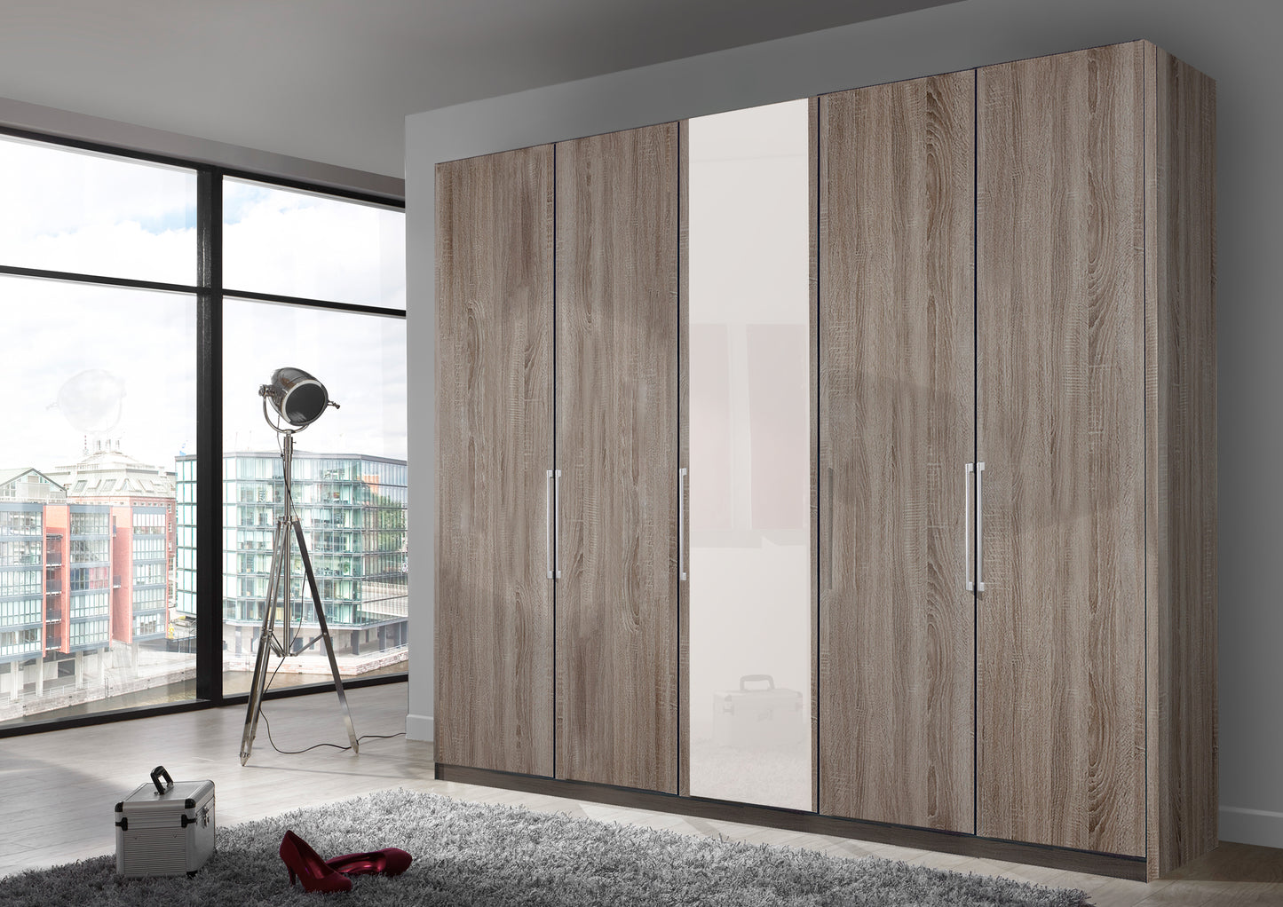 Bermuda Hinged 5 Door Wardrobe Dark Rustic Oak 250cm