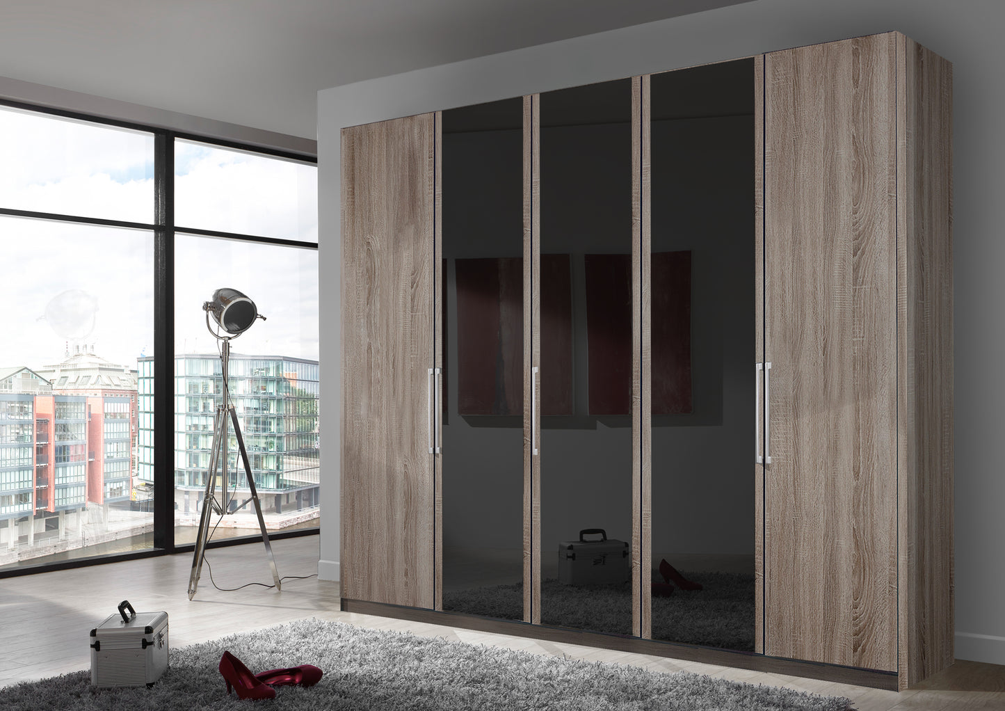 Bermuda Hinged 5 Door Wardrobe Dark Rustic Oak 250cm