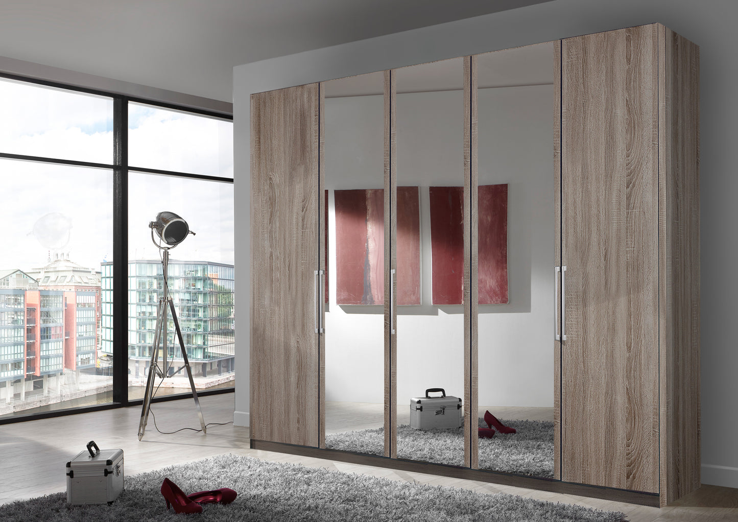 Bermuda Hinged 5 Door Wardrobe Dark Rustic Oak 250cm